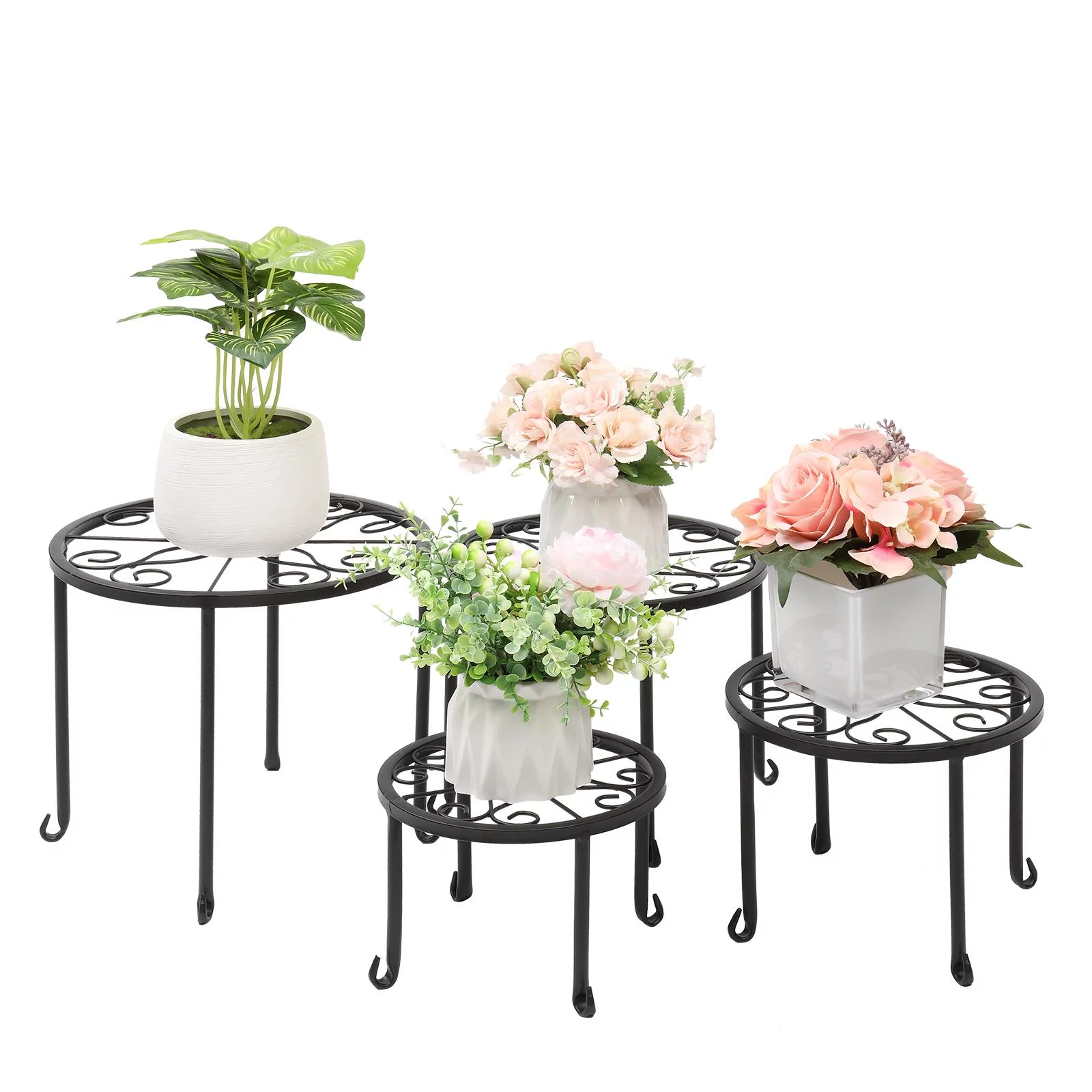 SamyoHome Round Nesting 4 Pack Plant Stand,Heavy Duty 50 lb Flower Pot Holder Black