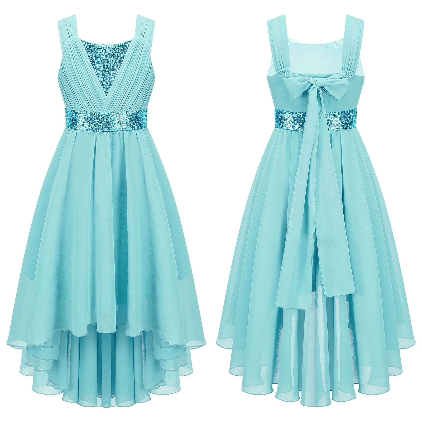 iiniim Kids Girl's Sequins Junior Bridesmaid Dress Ruched Hi Lo Flower Girl Dress Princess Pageant Party Ball Gown