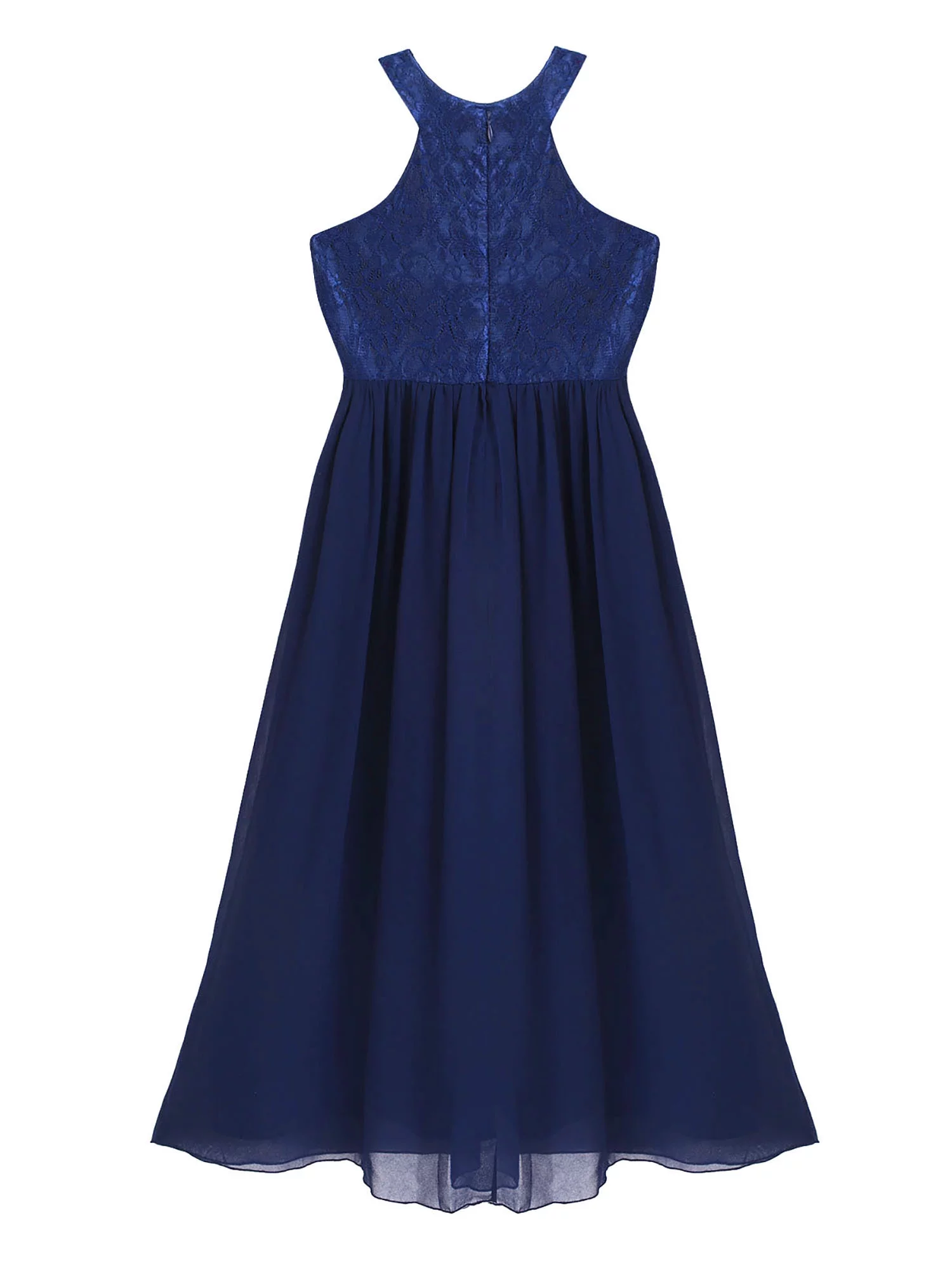 iiniim Kids Lace Floral Flower Girls Dress Sequins Halter Chiffon Dress Long Maxi Junior Bridesmaid Gown A Navy Blue 12
