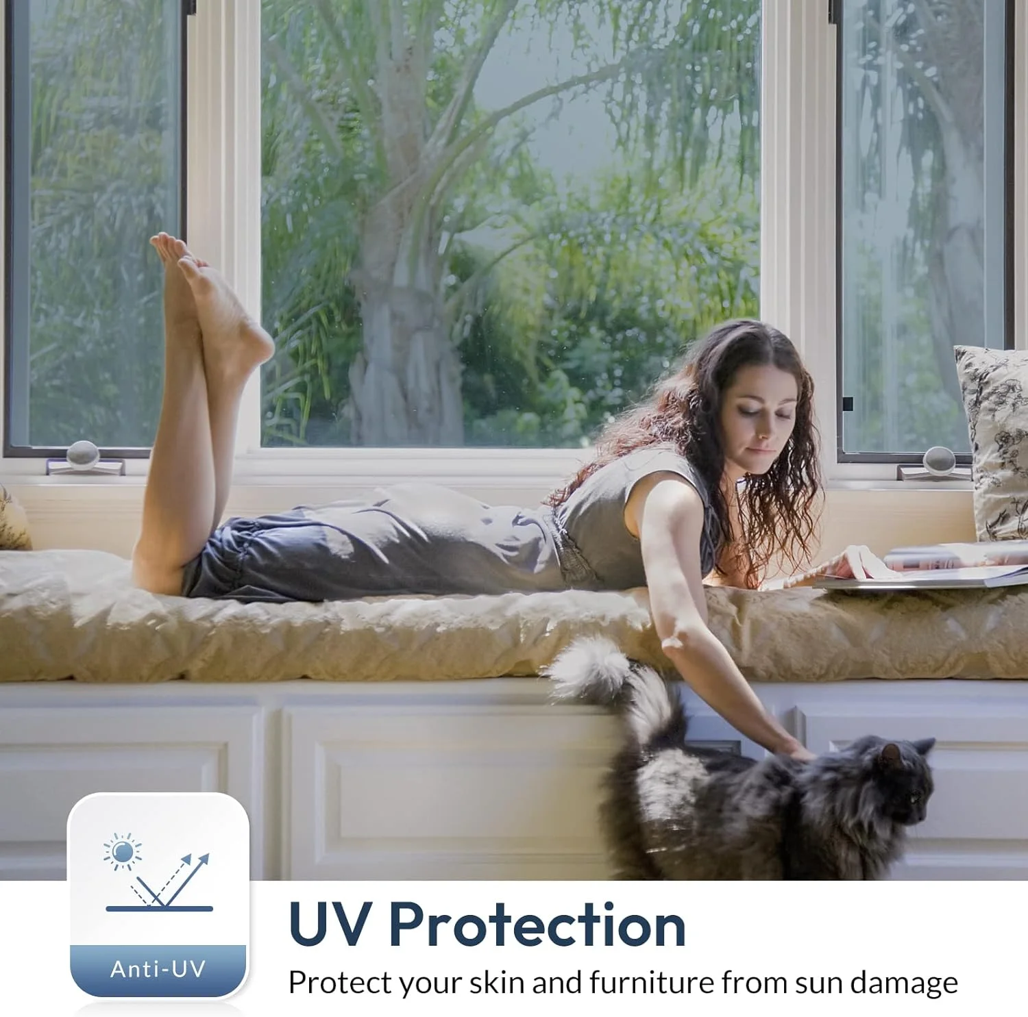 rabbitgoo One Way Window Film, Mirror Effect Tint Glass Covering for Home Office, Daytime Privacy Protecting Reflective Heat Control Anti UV Door Sticker for House, Silver