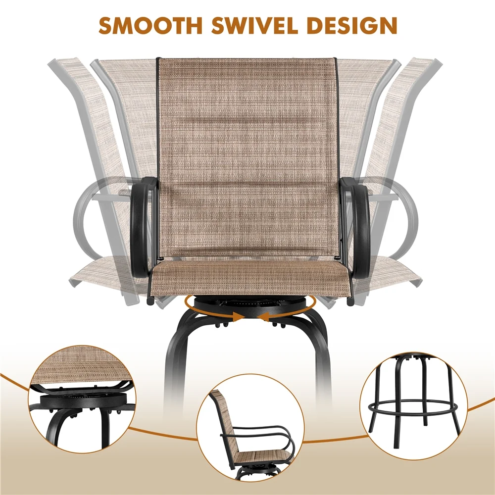 Alden Design Set of 2 Texteline Patio Bistro Swivel Bar Stools for Garden, Brown