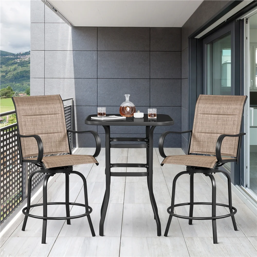 Alden Design Set of 2 Texteline Patio Bistro Swivel Bar Stools for Garden, Brown