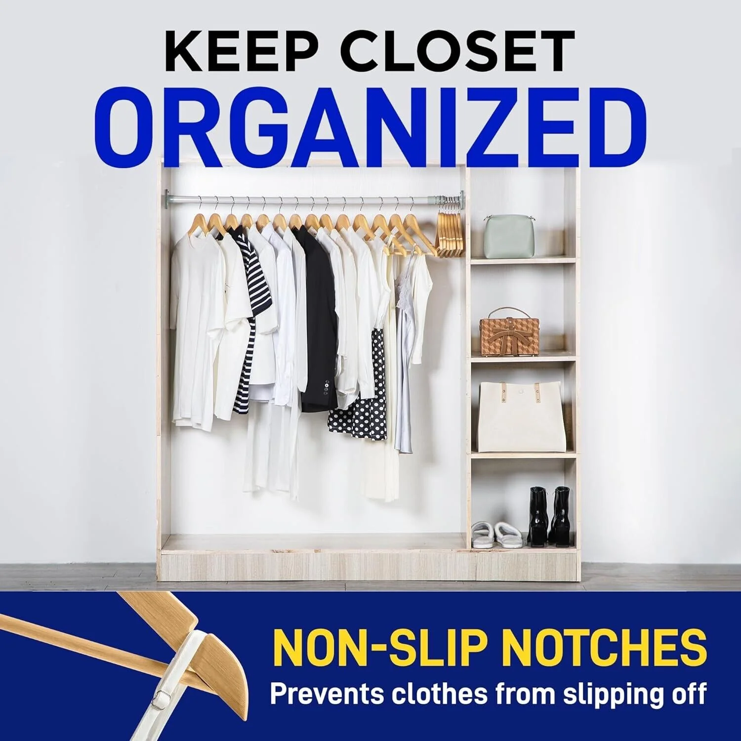 20 Pack Premium Natural Wood Clothes Hangers, Durable Wooden Hangers for Coats, Jackets, Dresses, Pants, and Shirts