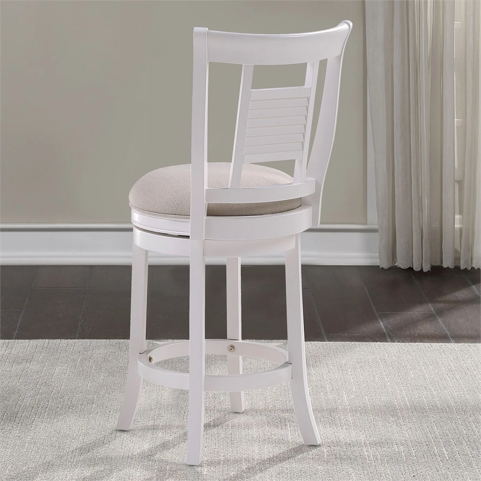 Home Square 3 Piece Upholstered Solid Wood Swivel Counter Stool Set in White