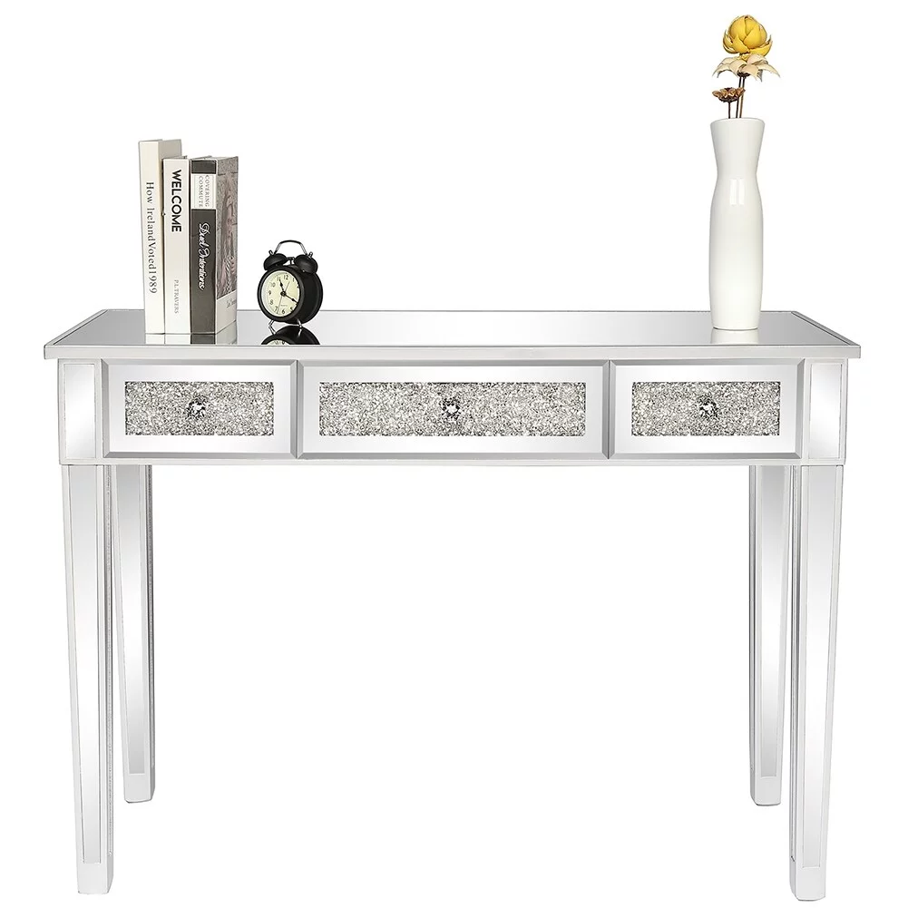 LivEditor Modern Functional Computer Table with Three Drawers, Silver