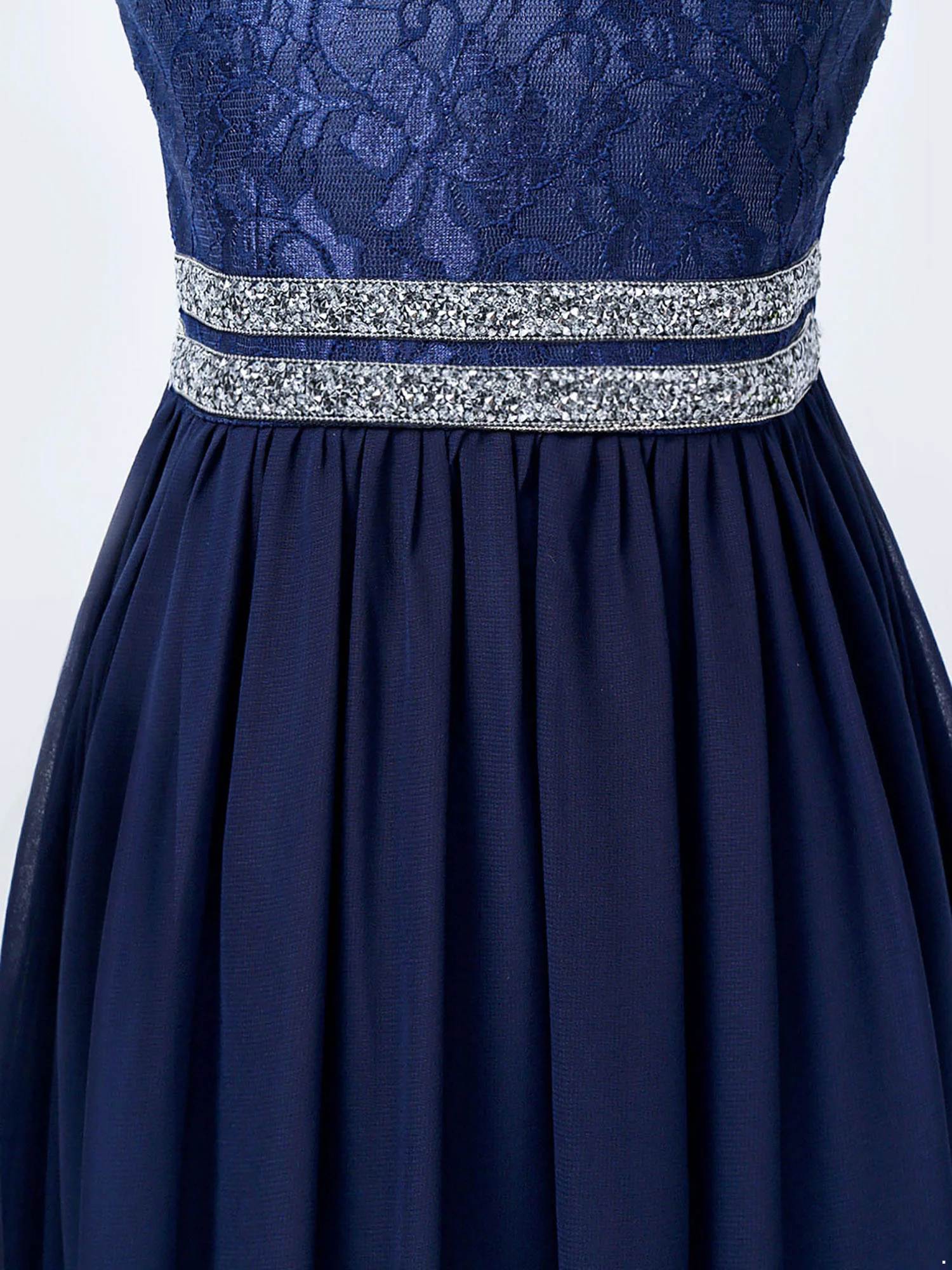 iiniim Kids Lace Floral Flower Girls Dress Sequins Halter Chiffon Dress Long Maxi Junior Bridesmaid Gown A Navy Blue 12