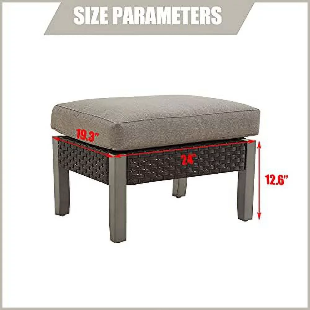 Outdoor Wicker Ottoman Patio Rattan Furniture Metal Footrest Seat Square Footstool with Cushion