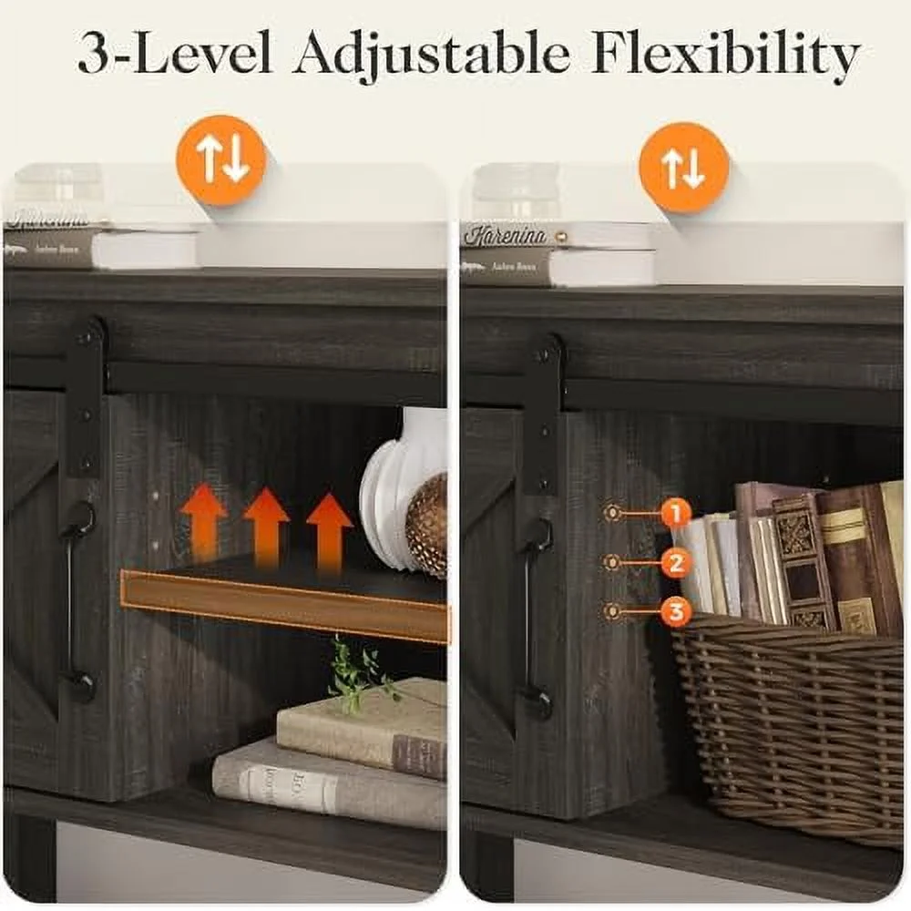 STCKJXX Farmhouse Entryway Table with   46" Console Table with Sliding Barn Door  Wood Rustic Sofa Table with Adjustable  for Hallway  Living Room  Foyer  Light Grey