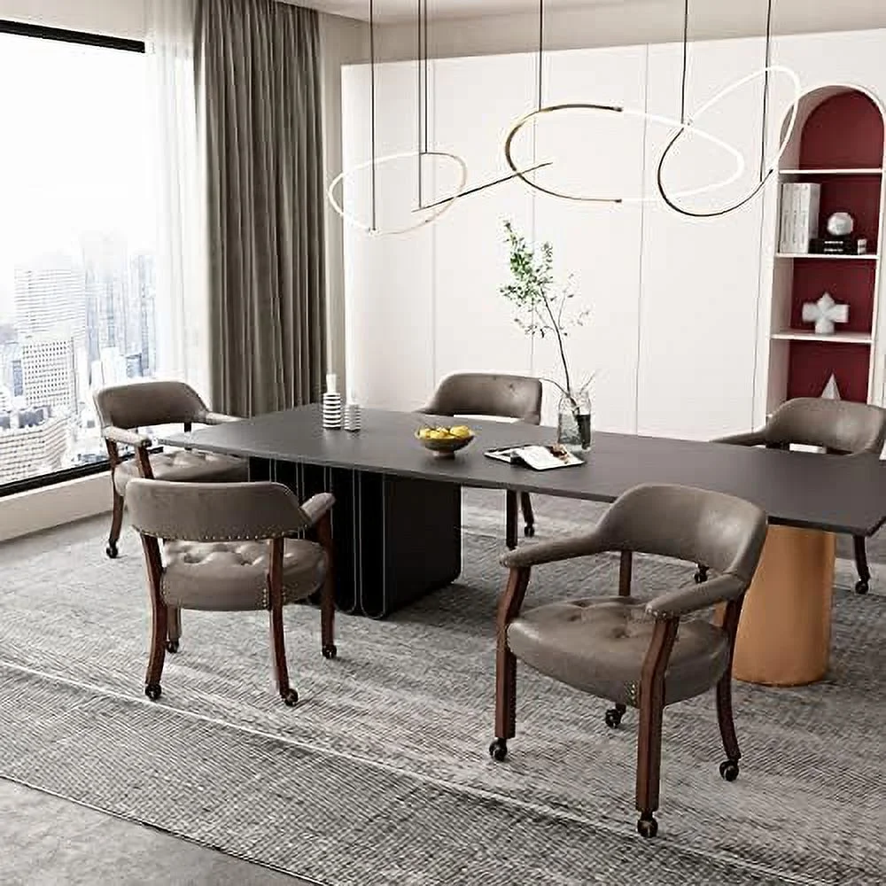 WTYNKAE Dining Chair with Casters  Kitchen Table Chair with Caster & Arms  Roller Poker Table Chairs with Wheels  Wood Captains Game Table Rolling Chairs(Cherry&Purplish Blue 1533