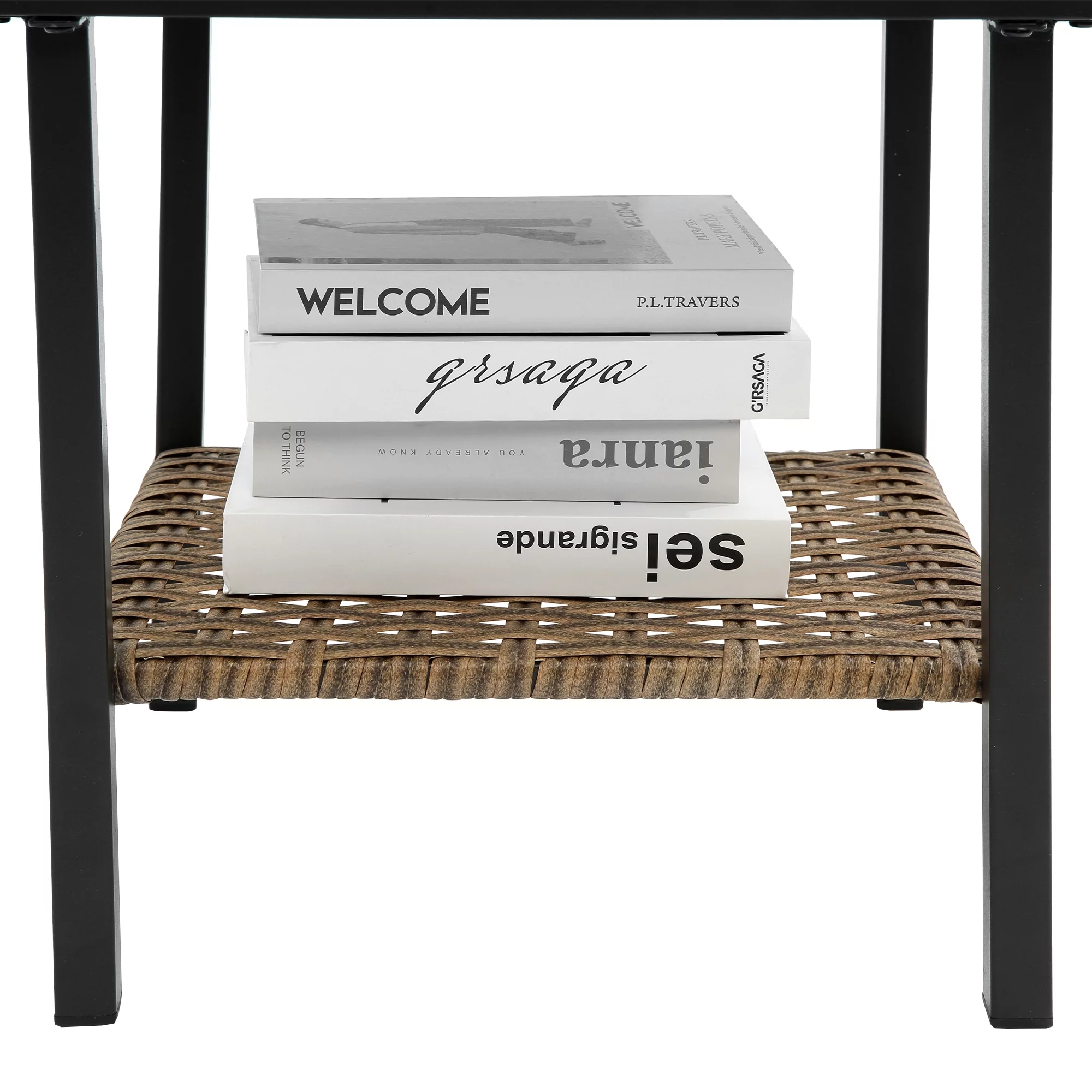 Highsound Outdoor Rocking Chairs Set of 2 with Side Table, 3 Piece Wicker Patio Bistro Set with Premium Fabric Cushions Outdoor Furniture (Brown Wicker Chair & Blue Cushion)