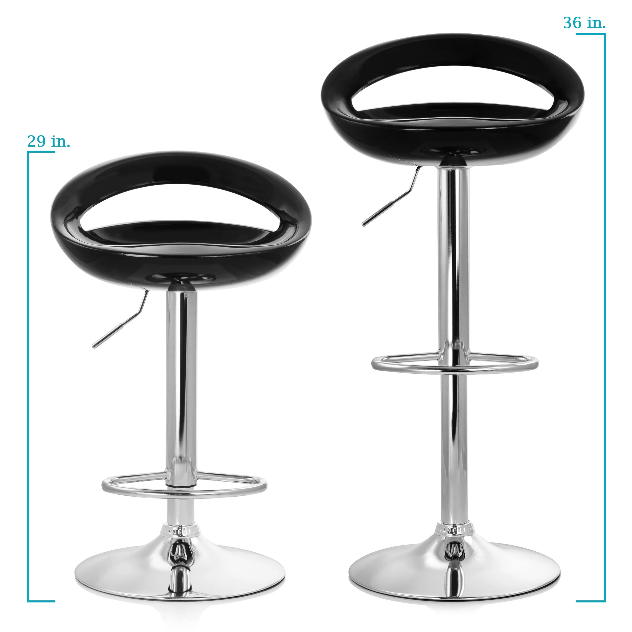 Elama Bar Stool with Adjustable Height & Swivel, Black and Chrome, Set of 2