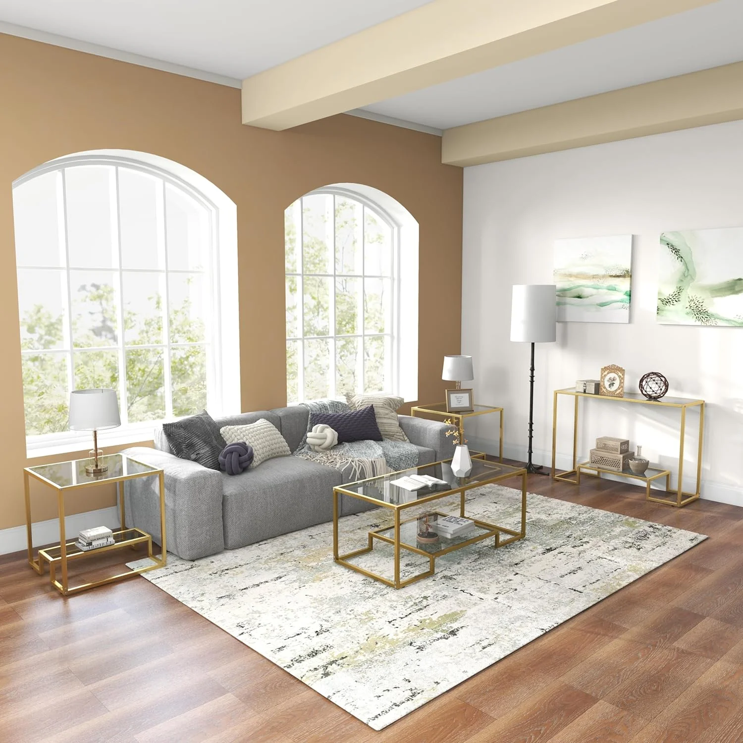 U-SHARE Coffee Table, Black Modern Tempered Glass Coffee Table, 45 Inch Rectangular Center Table with Glass-Top Lower Storage Shelf, Sturdy Metal Frame, for Living Room Home Office