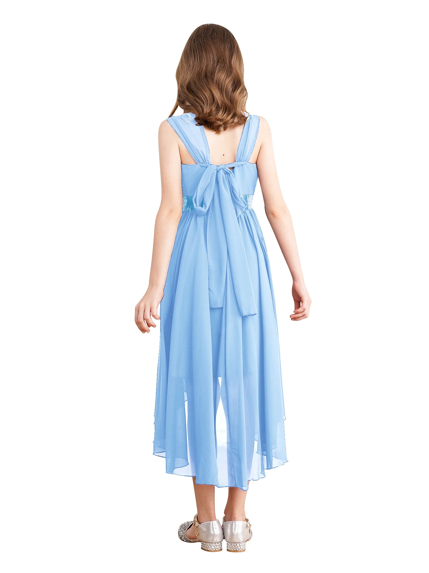 Zaldita Kids Girls Shiny Sequins Birthday Party Prom Gown High-low Hem Wedding Bridesmaid Dress Blue 10
