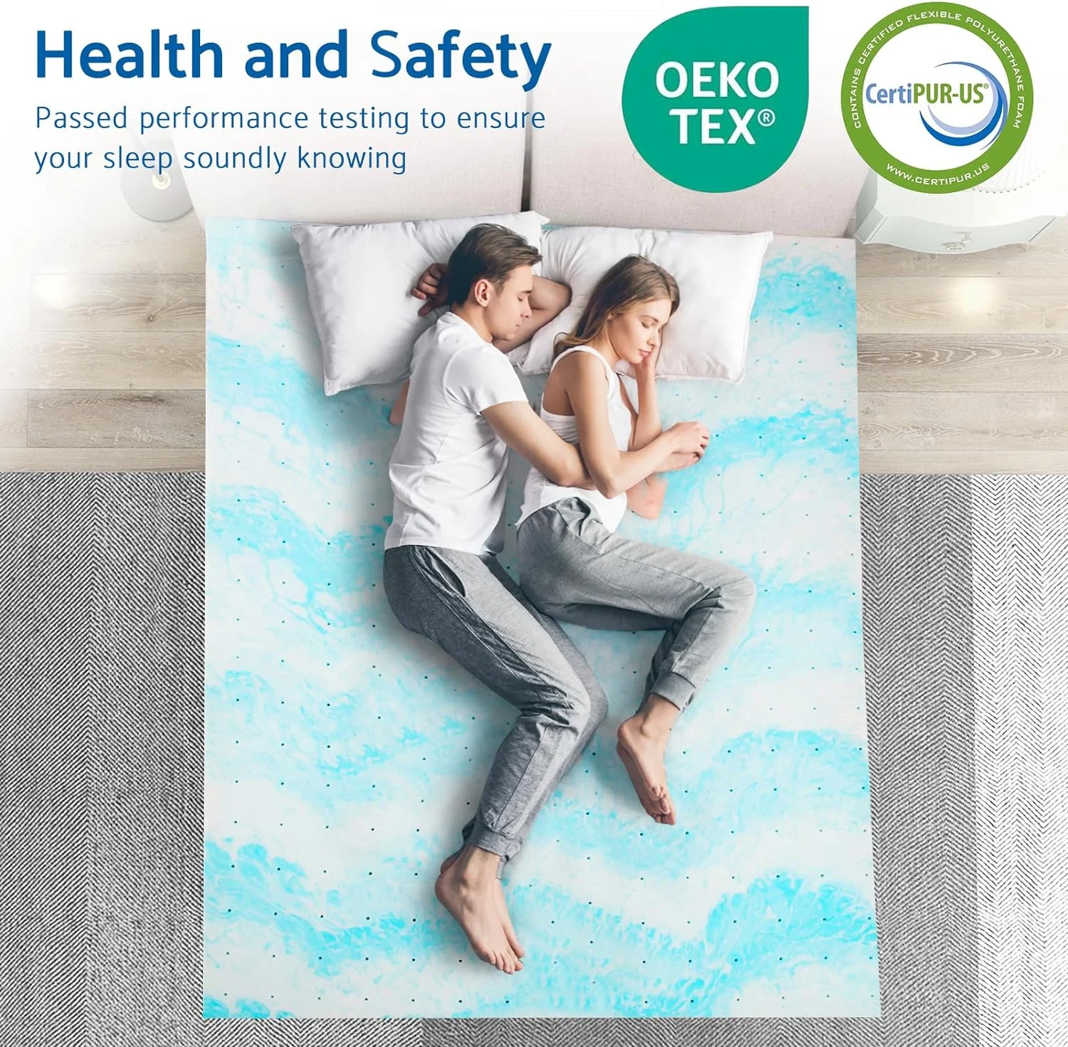 2 inch Twin Cooling Gel Infused Mattress Topper, Memory Foam Mattress Bed Pad,Soft, Blue