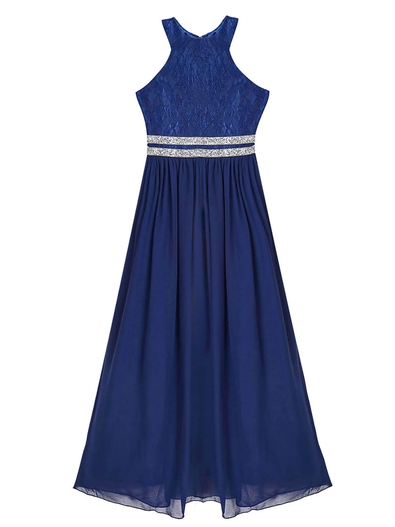 iiniim Kids Lace Floral Flower Girls Dress Sequins Halter Chiffon Dress Long Maxi Junior Bridesmaid Gown A Navy Blue 12