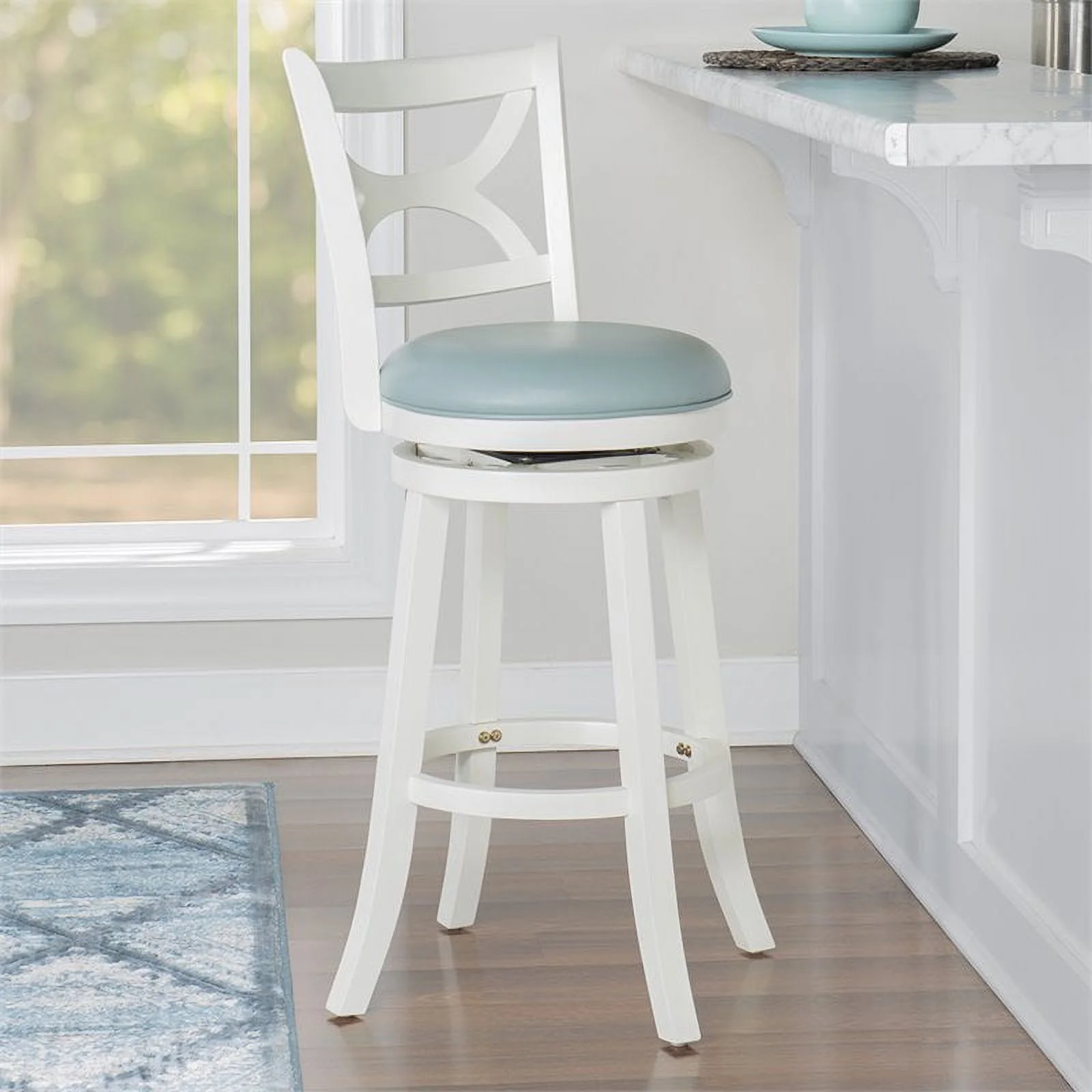 Home Square 3 Piece Swivel Wood Bar Stool Set with PU Seat in Cream