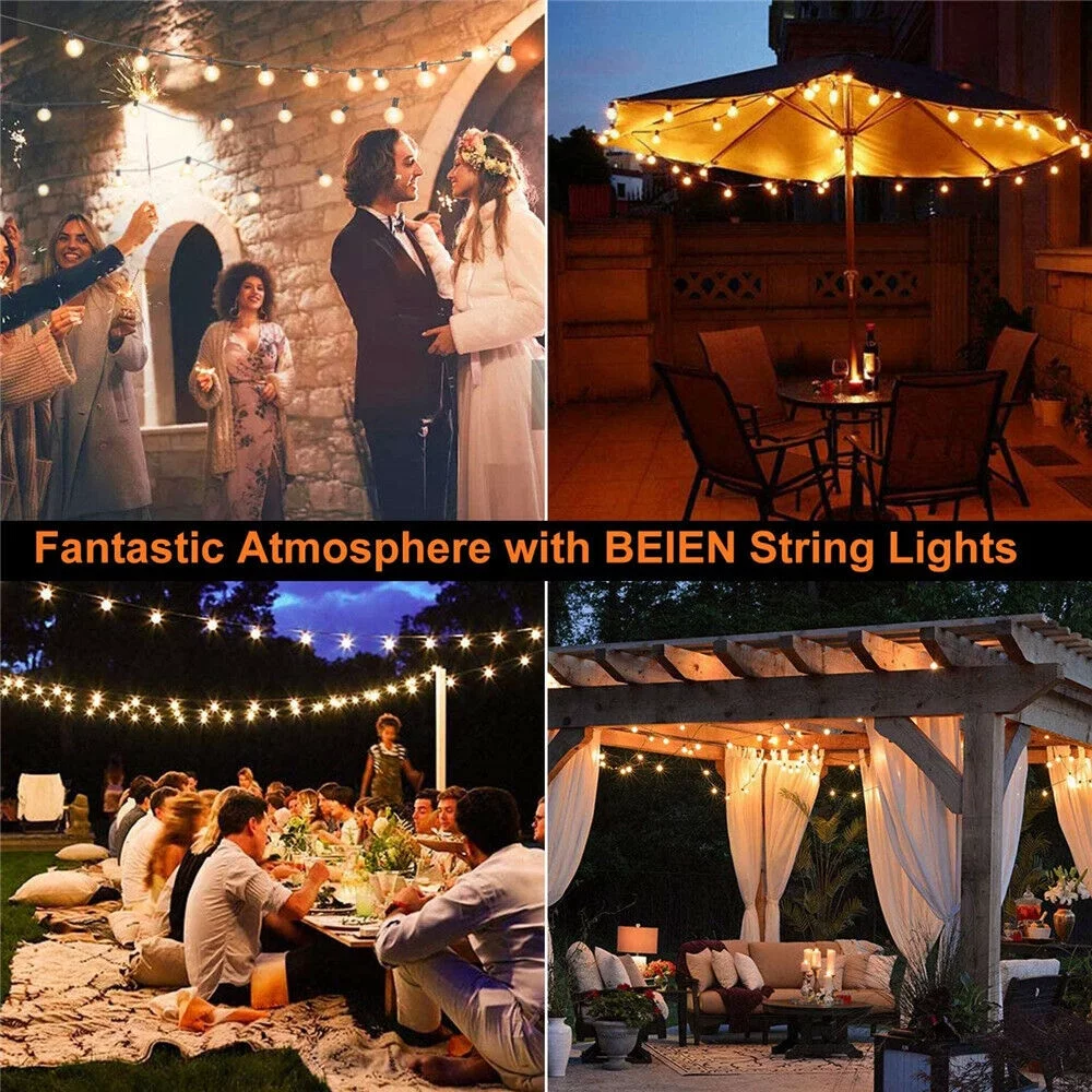 G40 Solar Powered 18ft Outdoor Patio Globe String Lights Bistro Yard Decoration