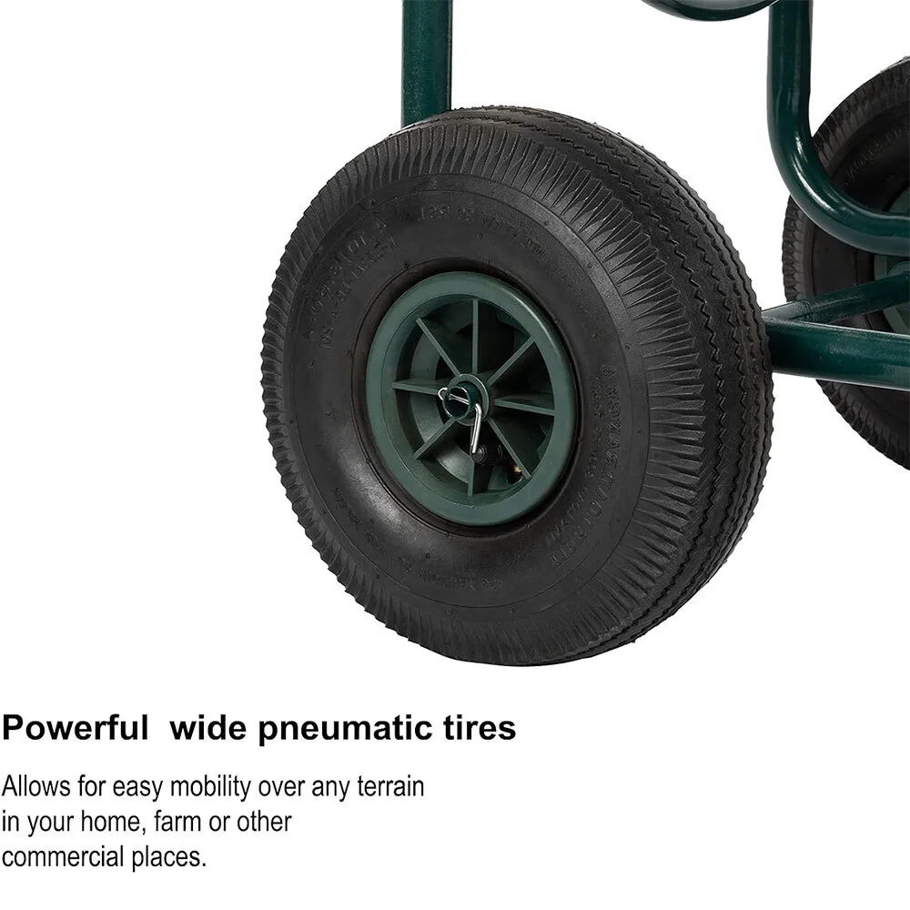 Oufan Garden Hose Reel Cart, Lawn Water Planting Cart with Wheels, Heavy Duty Outdoor Yard Water Planting Truck Holds 300-Feet of 5/8-Inch Hose with Storage Basket for Patio Farm(Green)