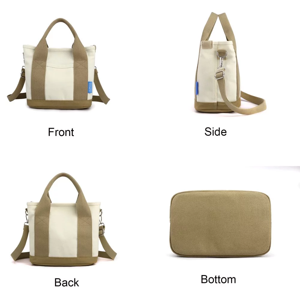 Small Cute Canvas Tote Crossbody Shoulder Bag W/Multiple Pockets Mini Casual Satchel Hobo Handbag Messenger Purse for Women