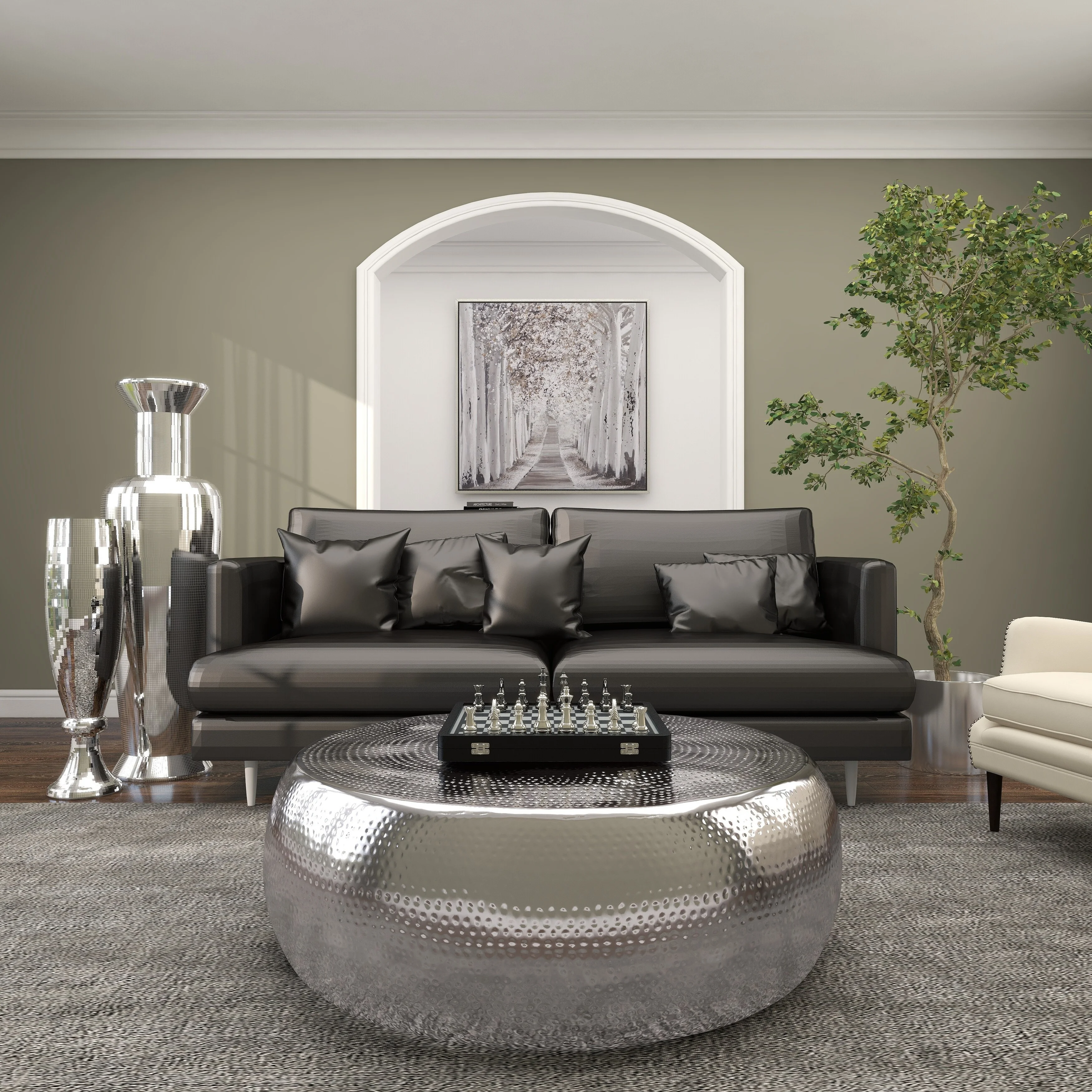 Studio 350 Silver Polystone Tall Floor Vase with Mosaic Mirror Inlay