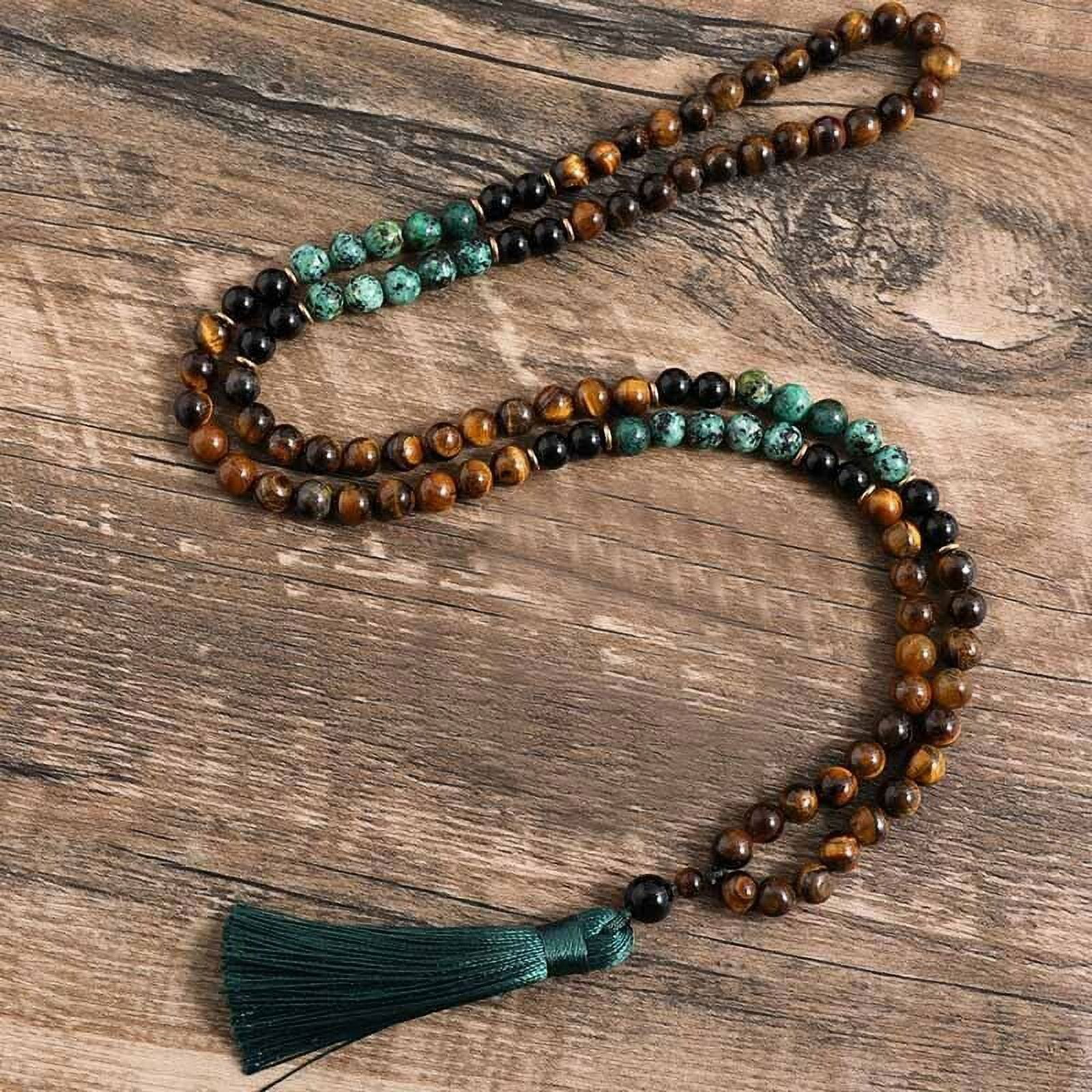 Tiger's Eye Turquoise 108 Mala Bead Prayer Tassel Healing Yoga Necklace Bracelet