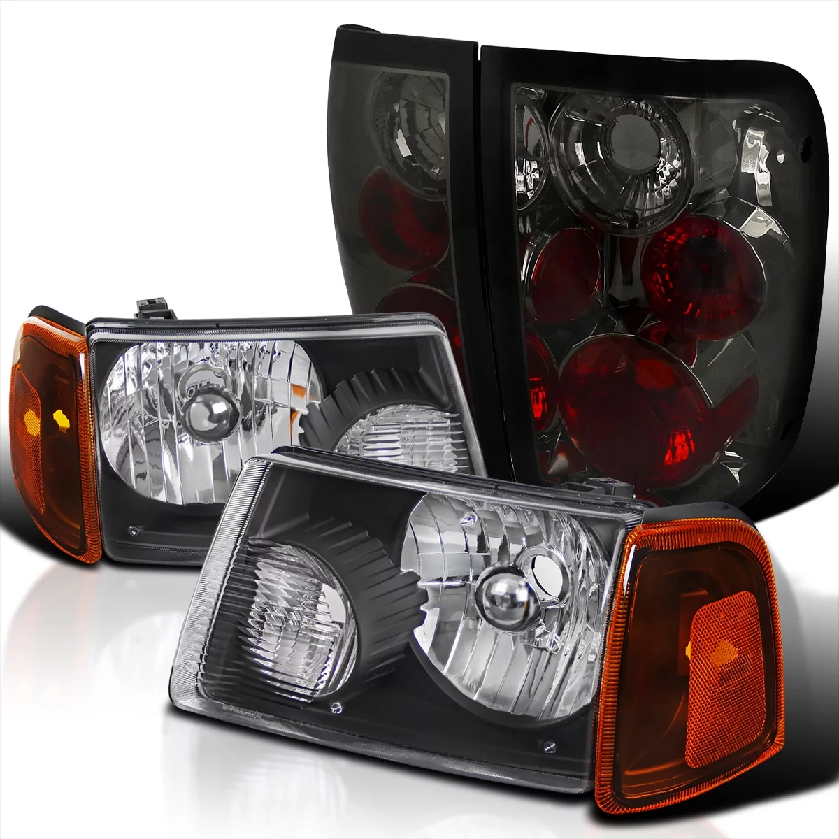 Spec-D Tuning for Ford Ranger Black Headlights+Amber Corner Lamps+Smoke Tail Brake Lights