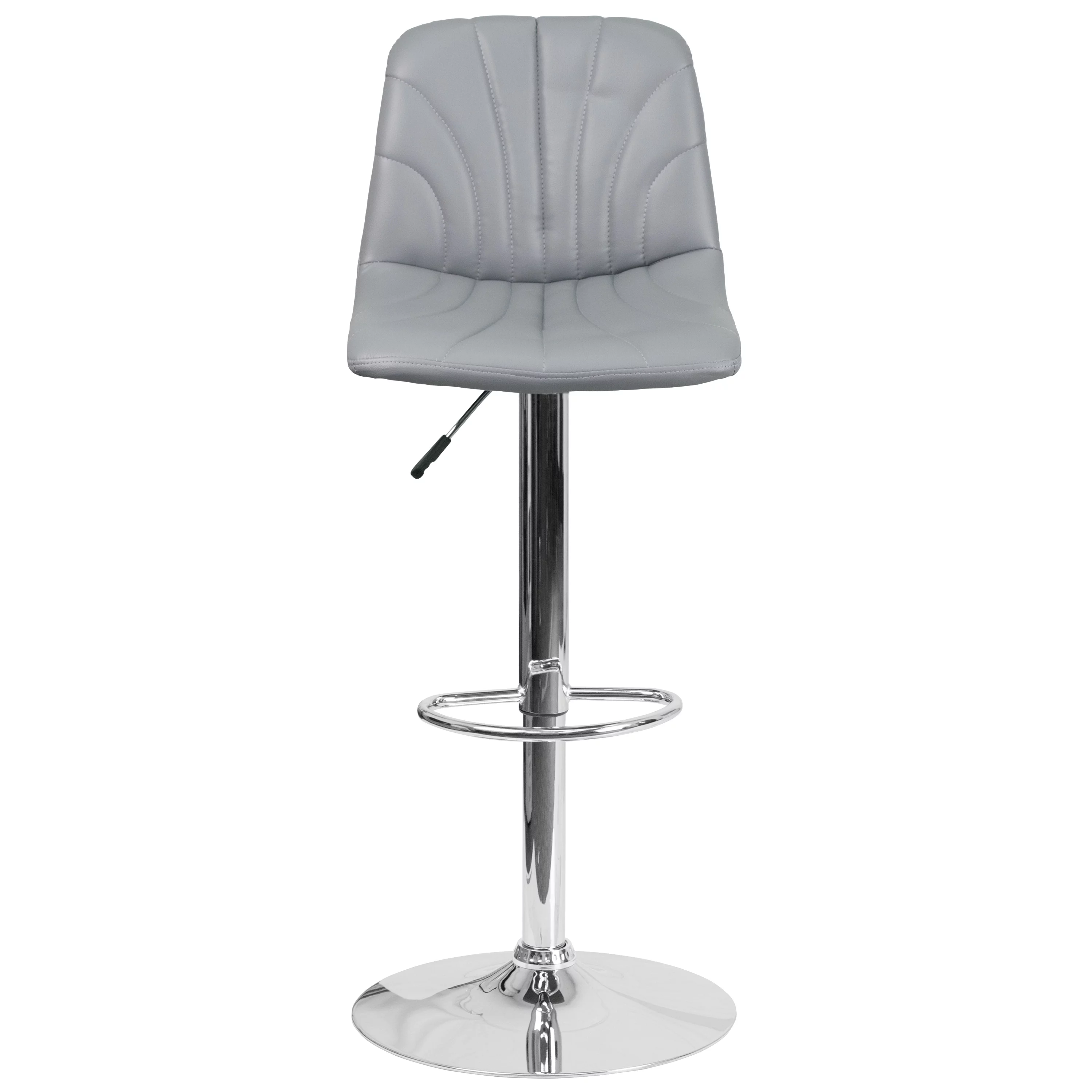 Flash Furniture Ryan 2 Pack Contemporary Gray Vinyl Adjustable Height Barstool with Embellished Stitch Design and Chrome Base
