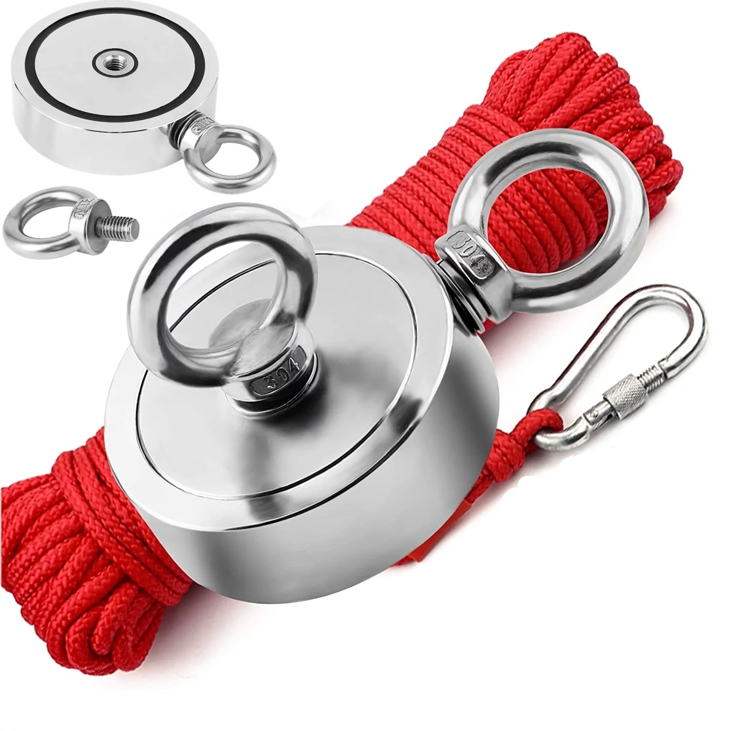 Fishing Magnet Kit 350LBS - 1300LBS Upto 1300 lbs Pull Force Strong Neodymium + Rope + Carabiner (500 LBS)