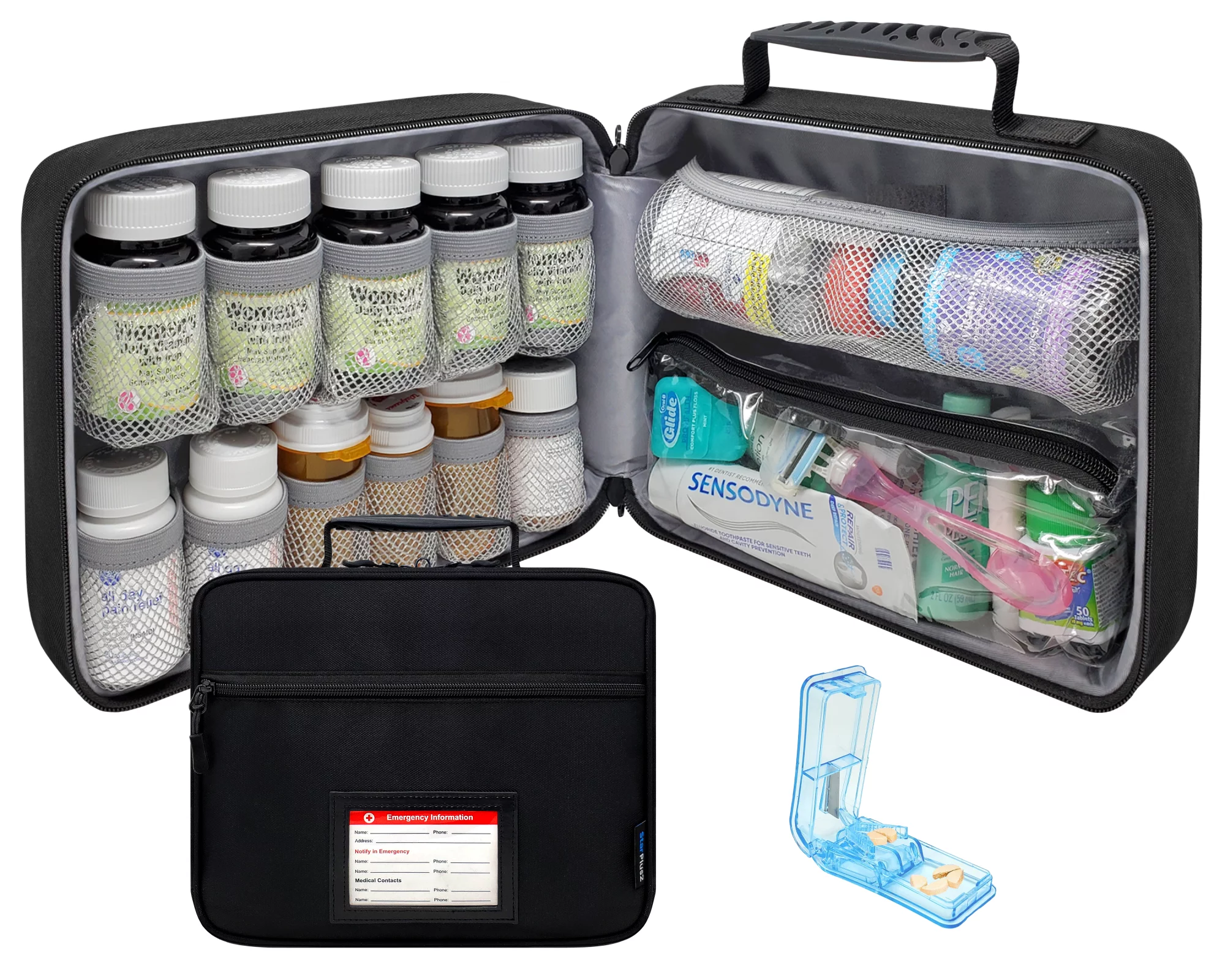 StarPlus2 Large Select Pill Bottle Organizer, Medicine Bag - Black