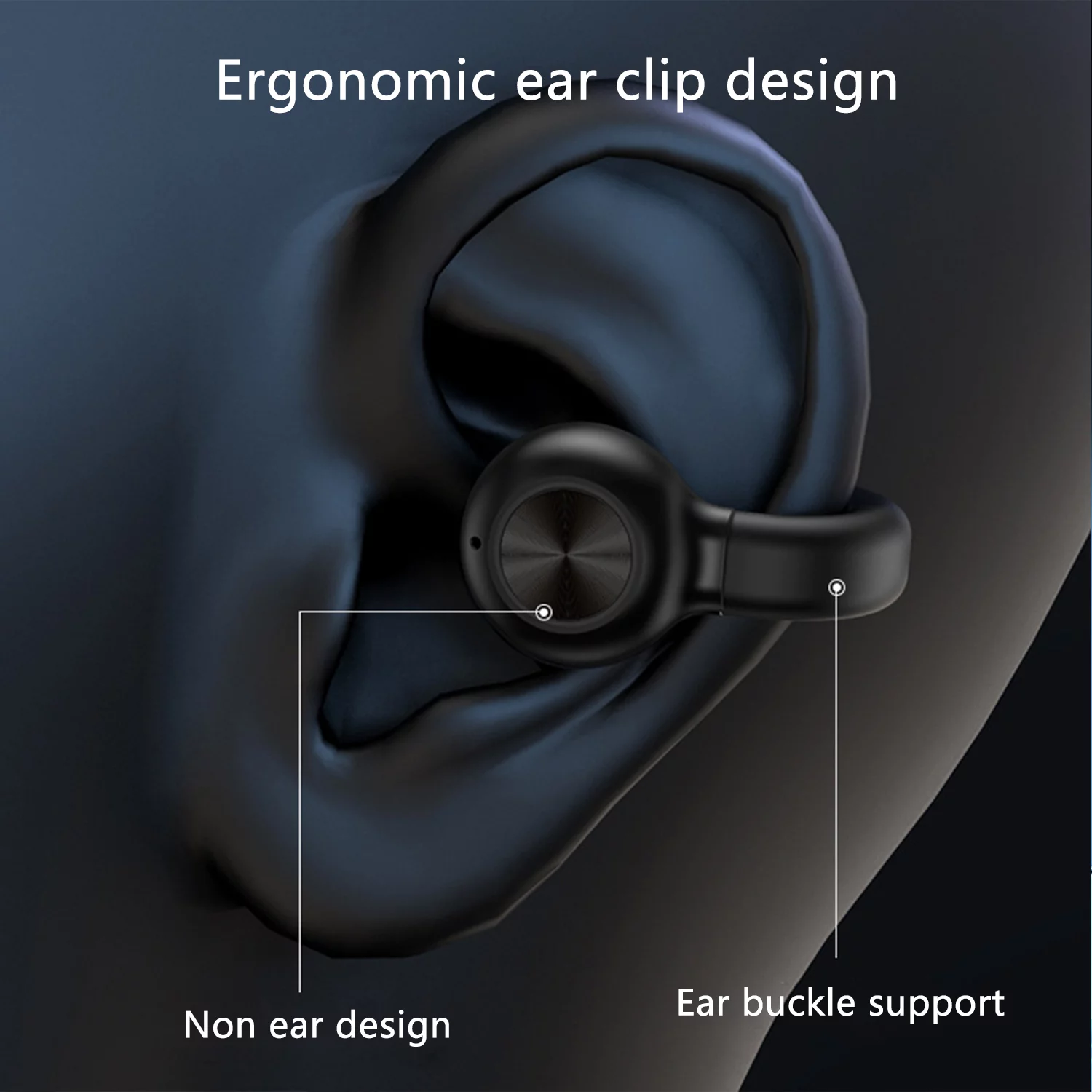 Dpisuuk Wireless Bluetooth Headphone, Wireless Earclip Earphones, Single Open Ear Clip Headphone Bluetooth Earbuds for Walking Sport Business (Single) (Black)