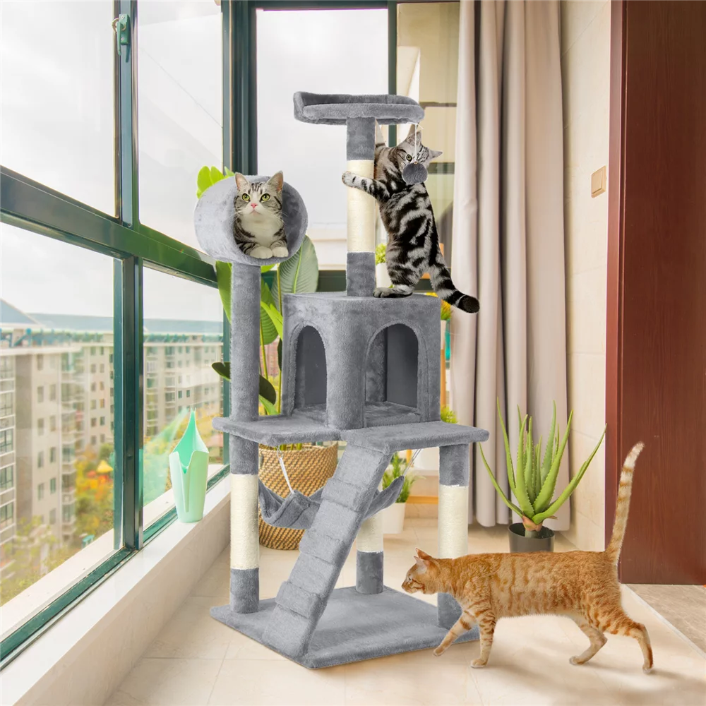 Yaheetech 51'' Cat Tree Condo Multilevel Cat Towers W/ Hammock Tunnel Scratching Post, Light Gray