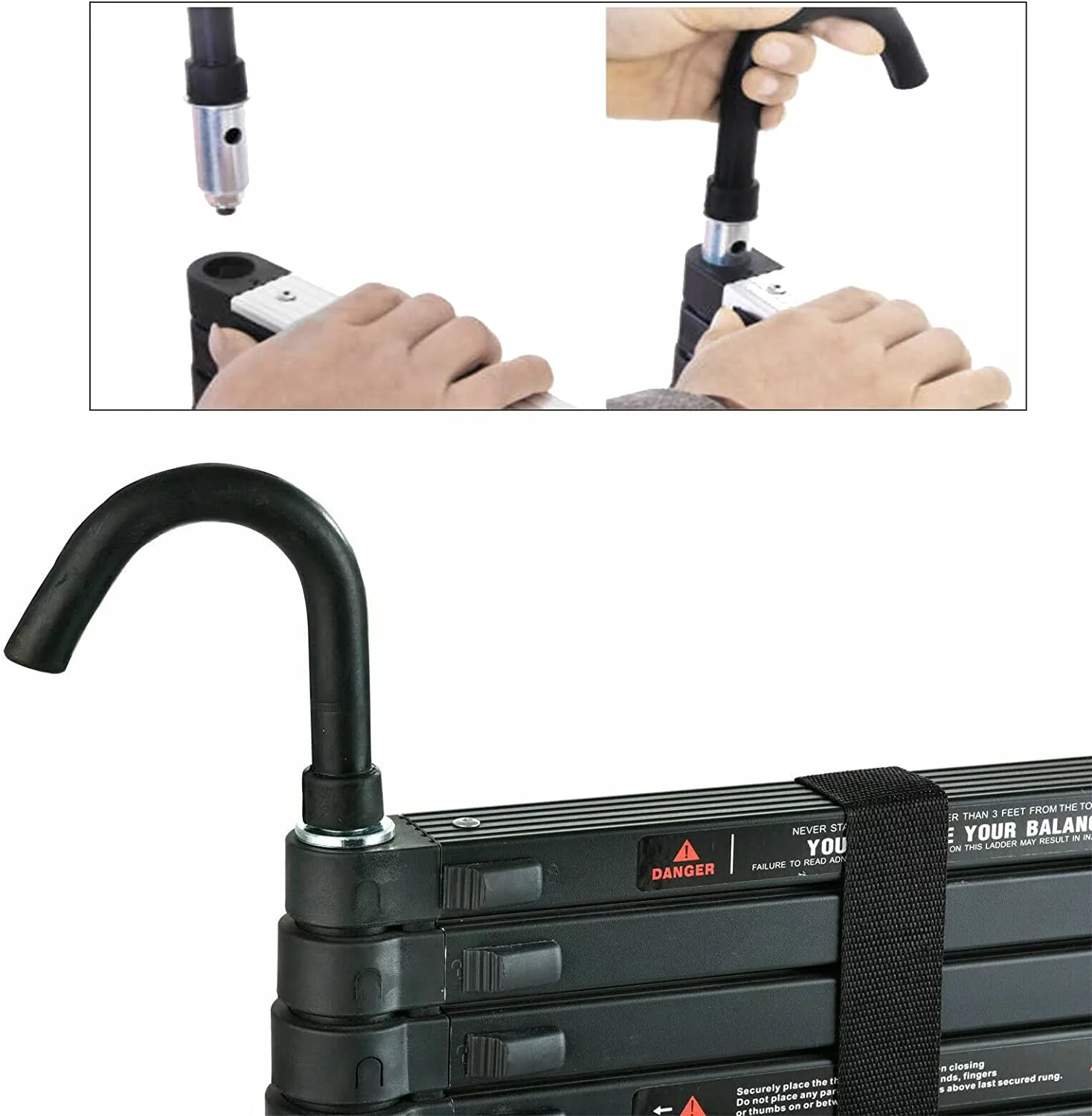 Telescoping Ladder with 2 Detachable Roof Hooks, 10 FT Aluminum Extension Ladder Step Ladders Loft Ladder Attic Ladder Collapsible Ladders for Home, Multi-Purpose Telescopic Ladder, 330 lb Capacity