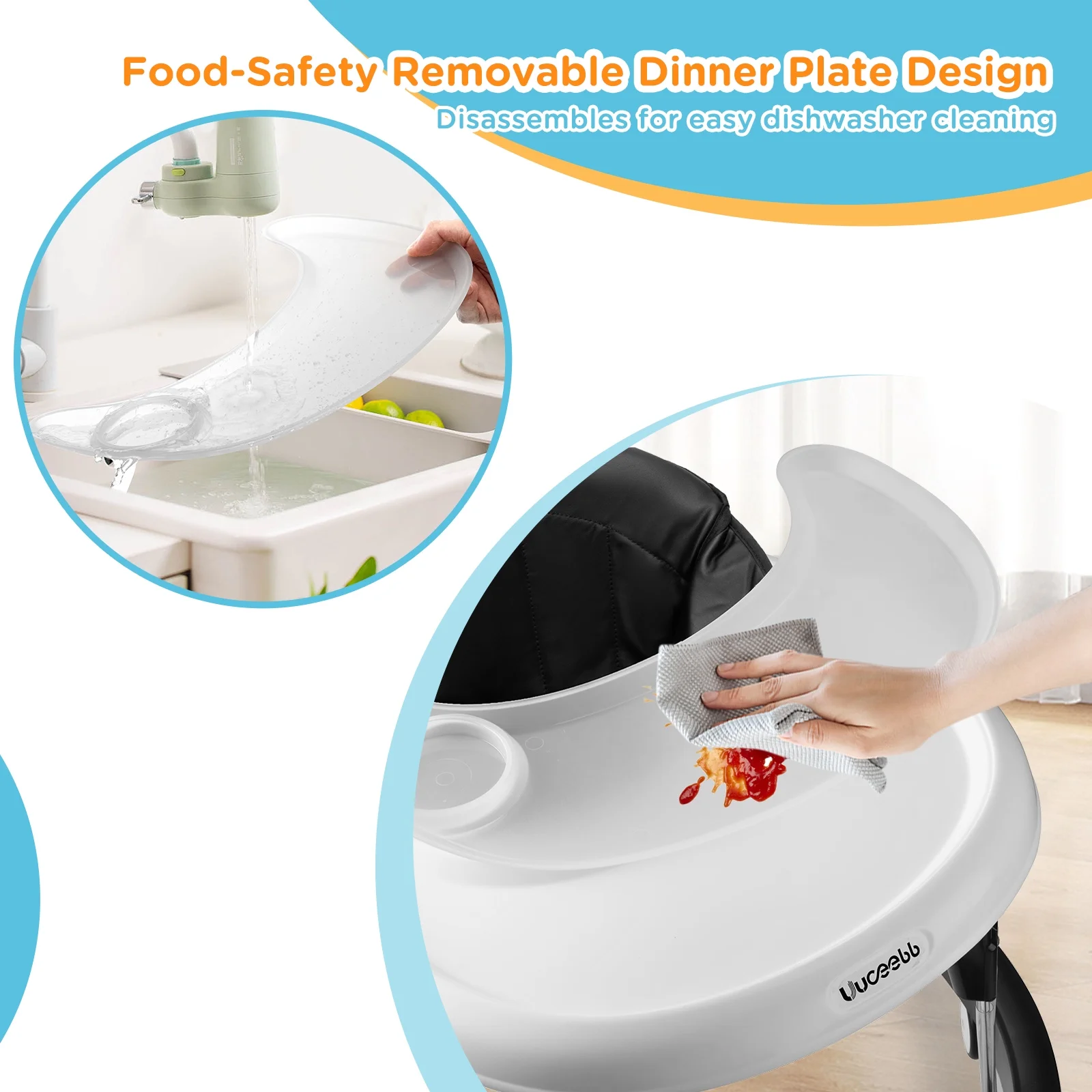 Uuoeebb Foldable Baby Walker Anti-Rollover 8-Wheel 5-Speed Height Adjustment for Infants 6-12 Months, Black