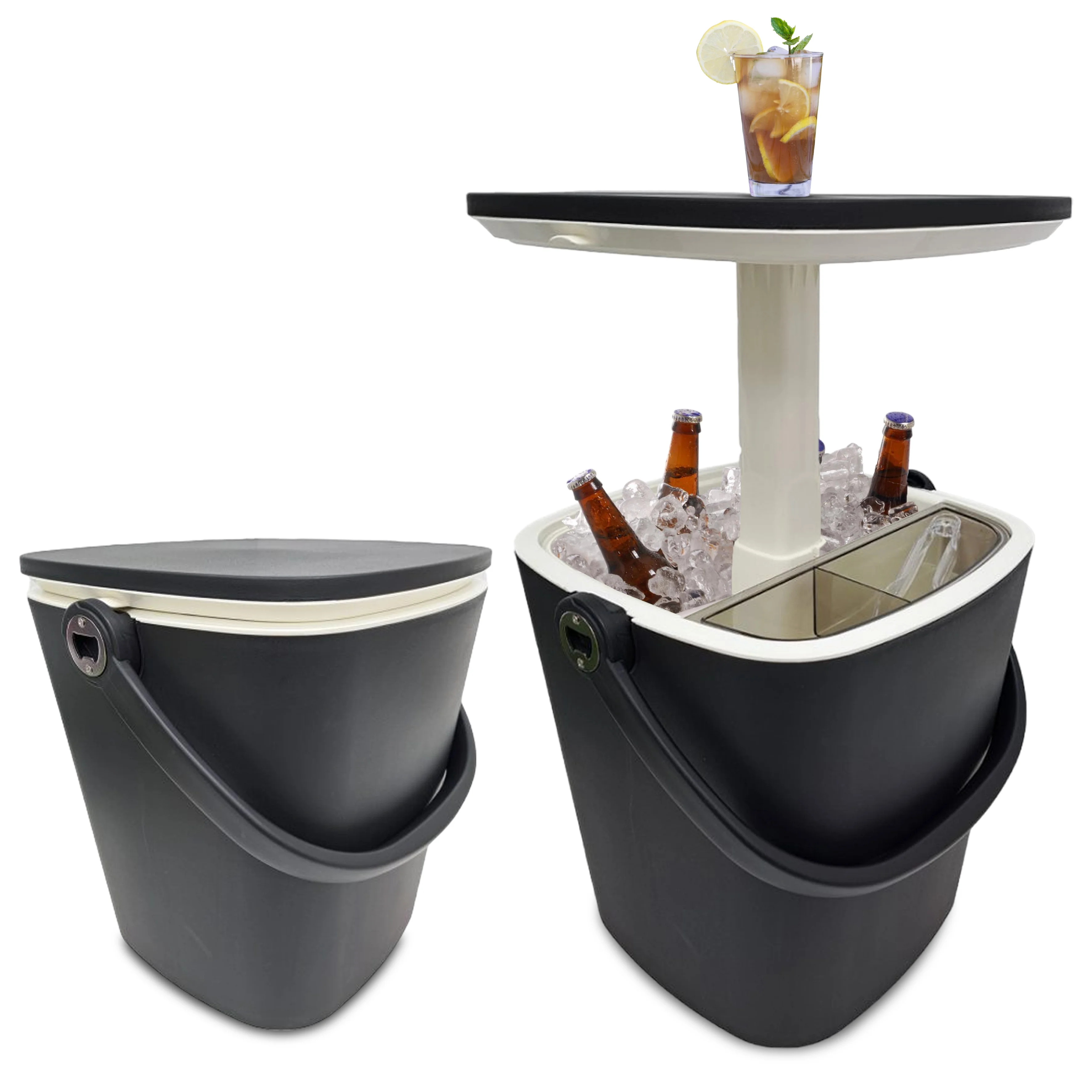 Magicshe Portable Cool Bar Table 15L Ice Bucket Lift Top Lid Beer Wine Cooler Outdoor Patio Furniture Beach Picnic Party（black）