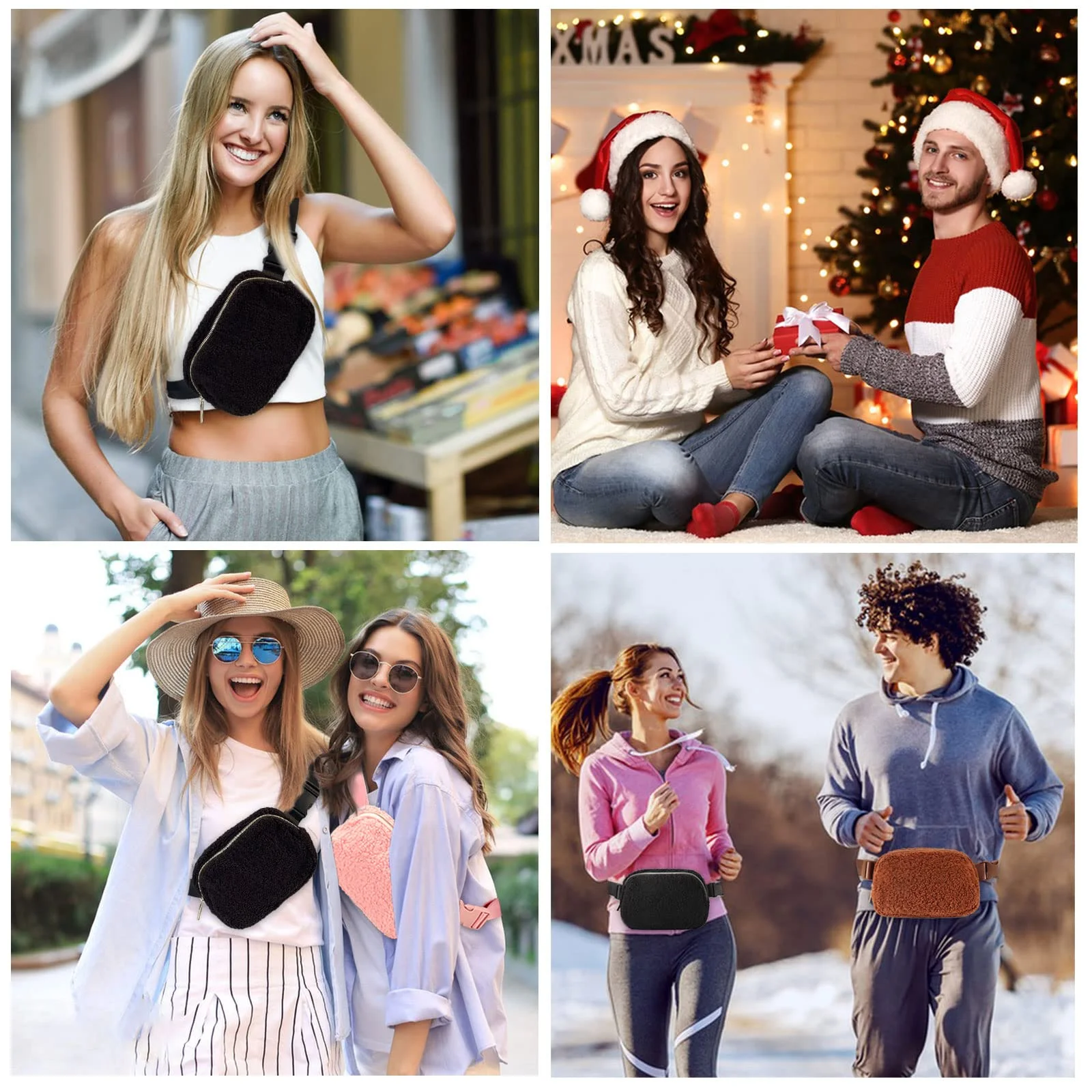 LEZMORE Sherpa Belt Bag Winter Fashion Waist Packs Fleece Belt Bag For Women Adjustable Strap Fanny Pack Everywhere Crossbody Bag Waist Bags