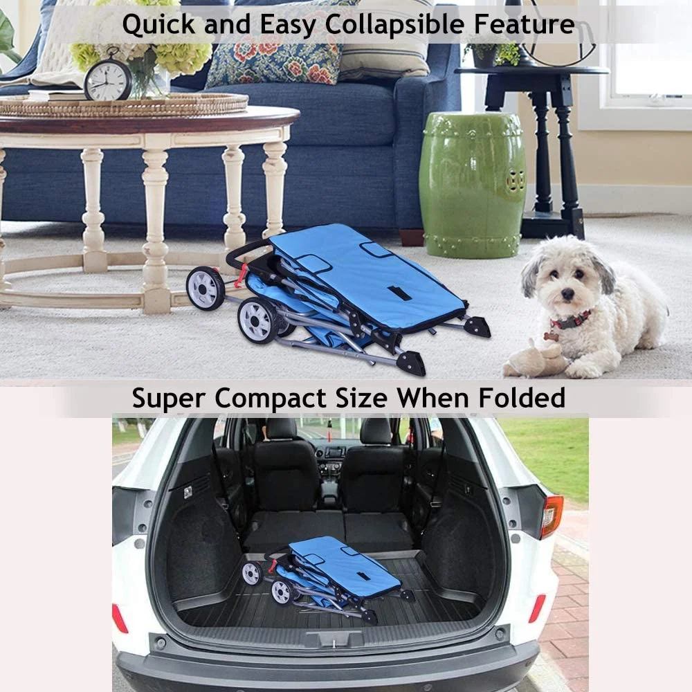 Dkelincs Pet Stroller- Folding  Cat Stroller for Medium Dogs with 4 Wheel & Cup Holder, Blue