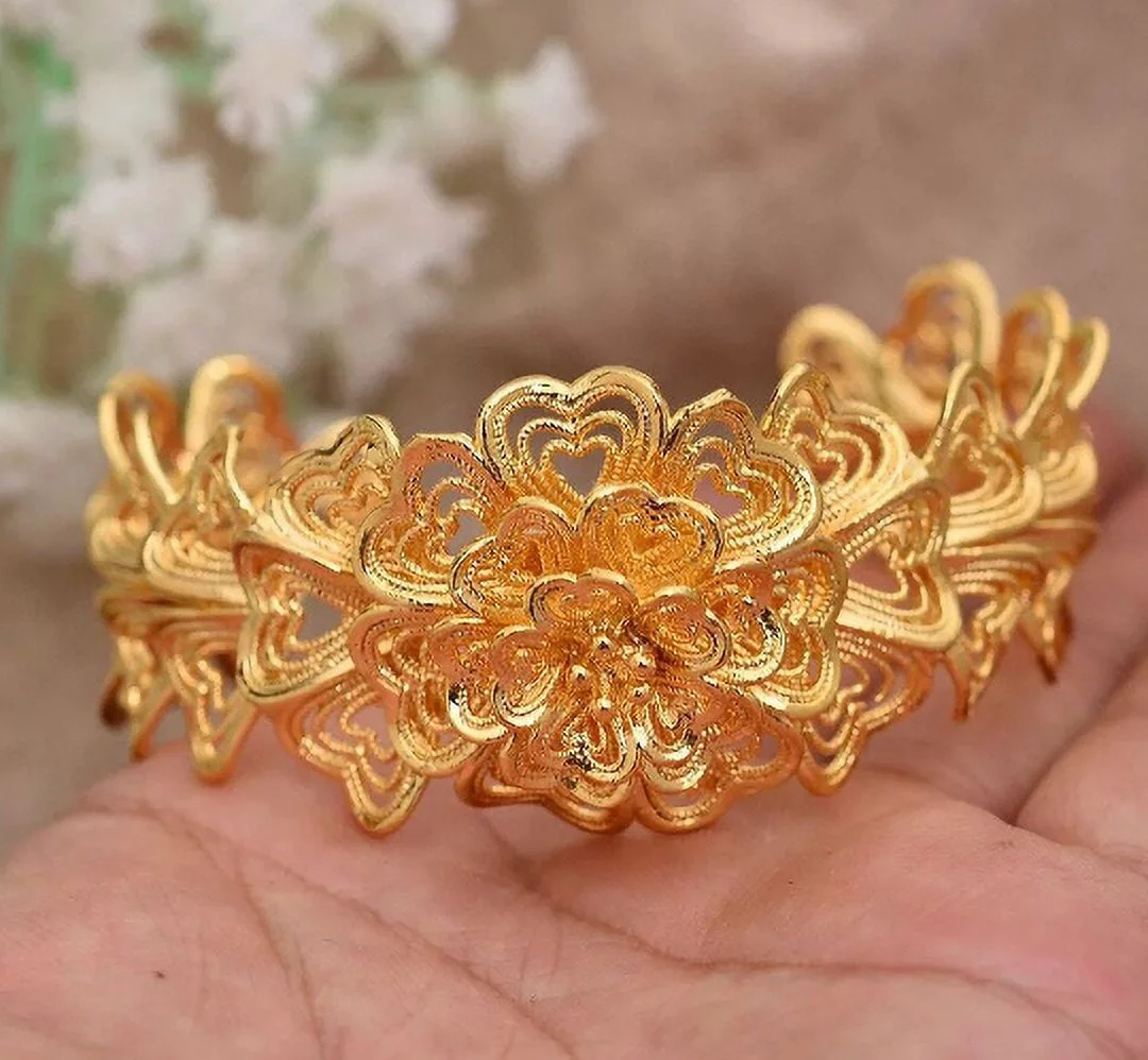 Real 18k Gold Filled cuff Bangles Open wide cuff bangle Dubai Bangle Bracelet