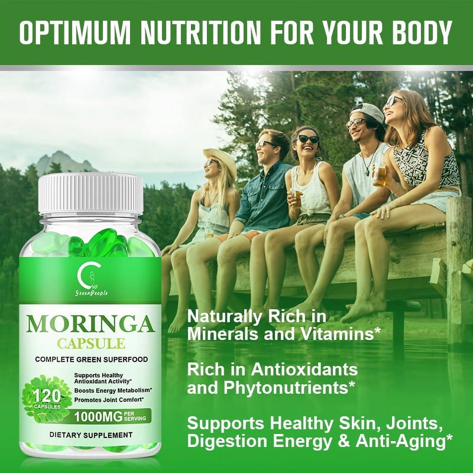 Moringa Capsules 1000MG | Boosts Energy Metabolism & Heart Support | 120 Capsules