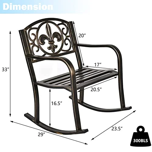 LEISU Patio Rocking Chair Indoor/Outdoor Waterproof Rust Resistant Metal Rocker with Deep Seating for Patio, Porch, Lawn, Deck (Black)