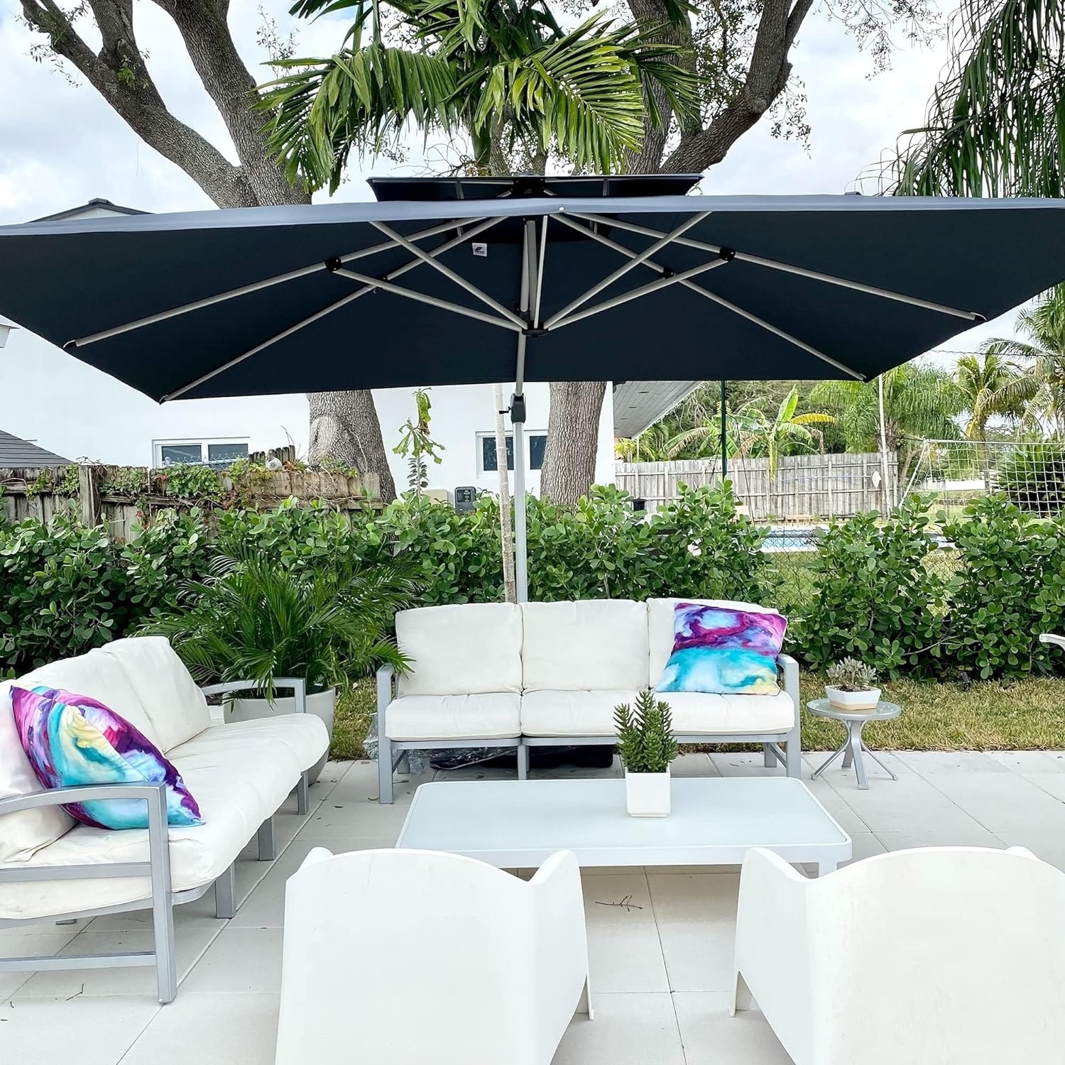 PURPLE LEAF  10 x 13ft Outdoor Rectangle Large Cantilever Umbrella Navy Blue