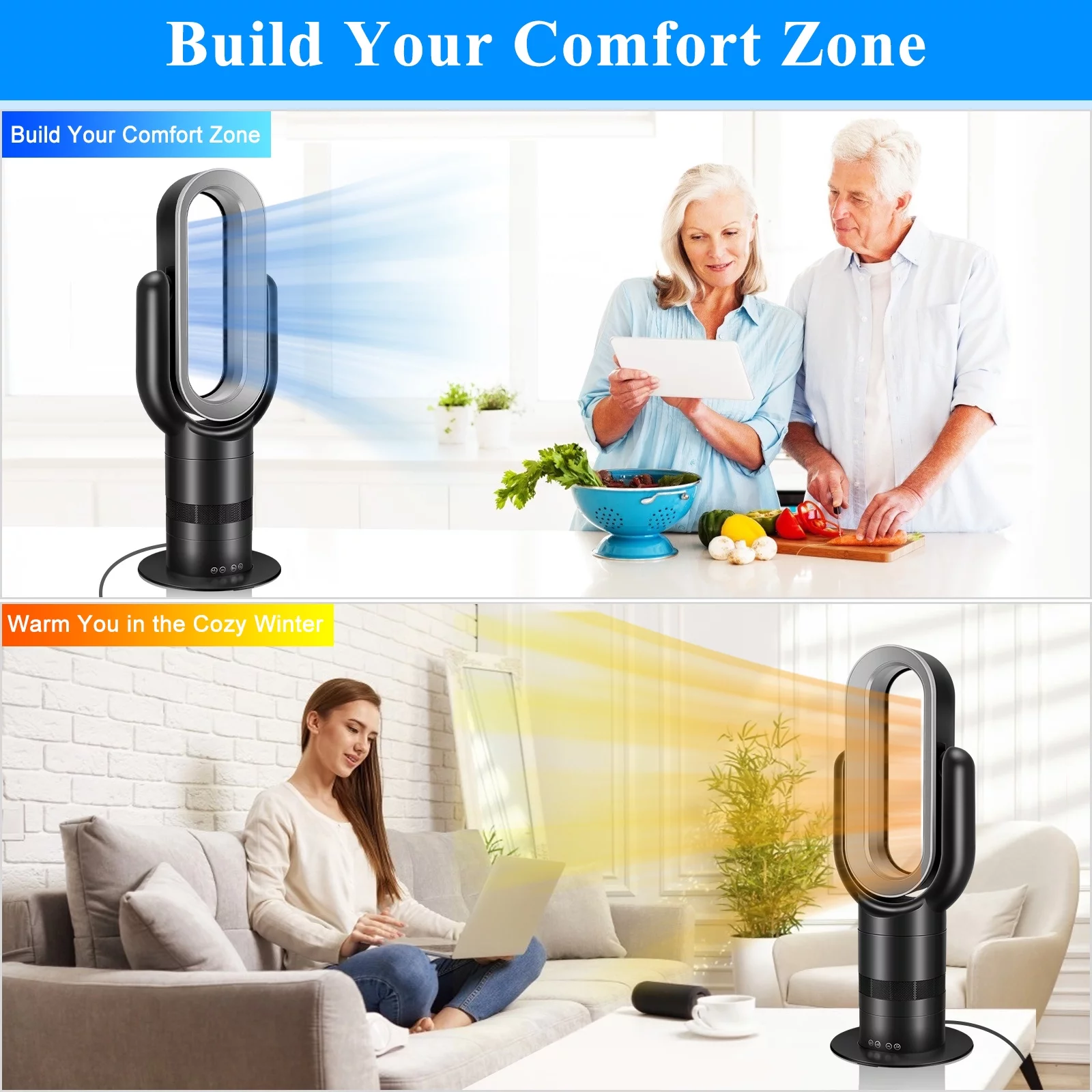 HealSmart Bladeless Tower Fan & Heater Combo - Experience Ultimate Comfort