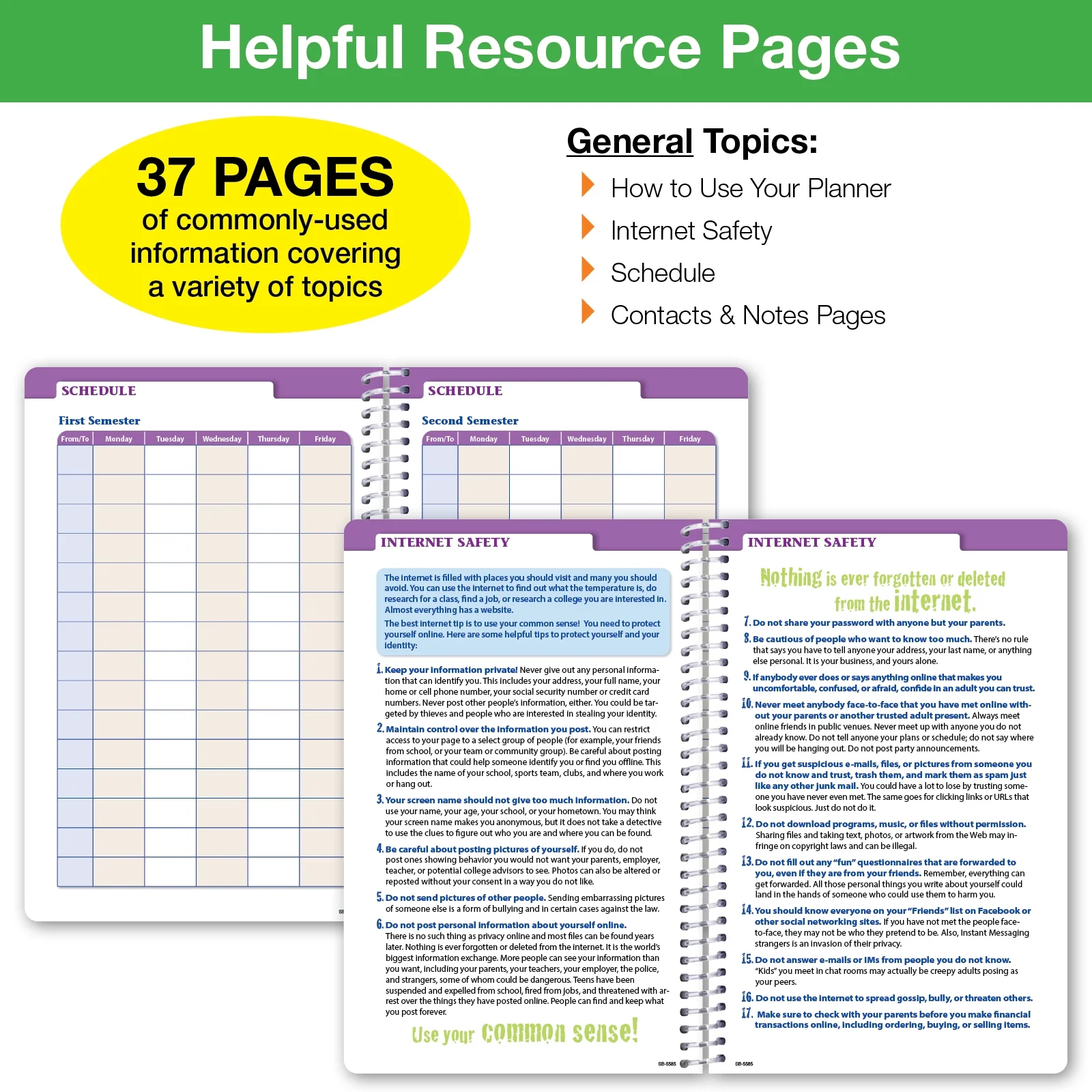 Global Datebooks Dated Middle or High School Secondary Student Planner for Academic Year 2024-2025 Includes Ruler/Bookmark and Planning Stickers (Block Style - 5.5