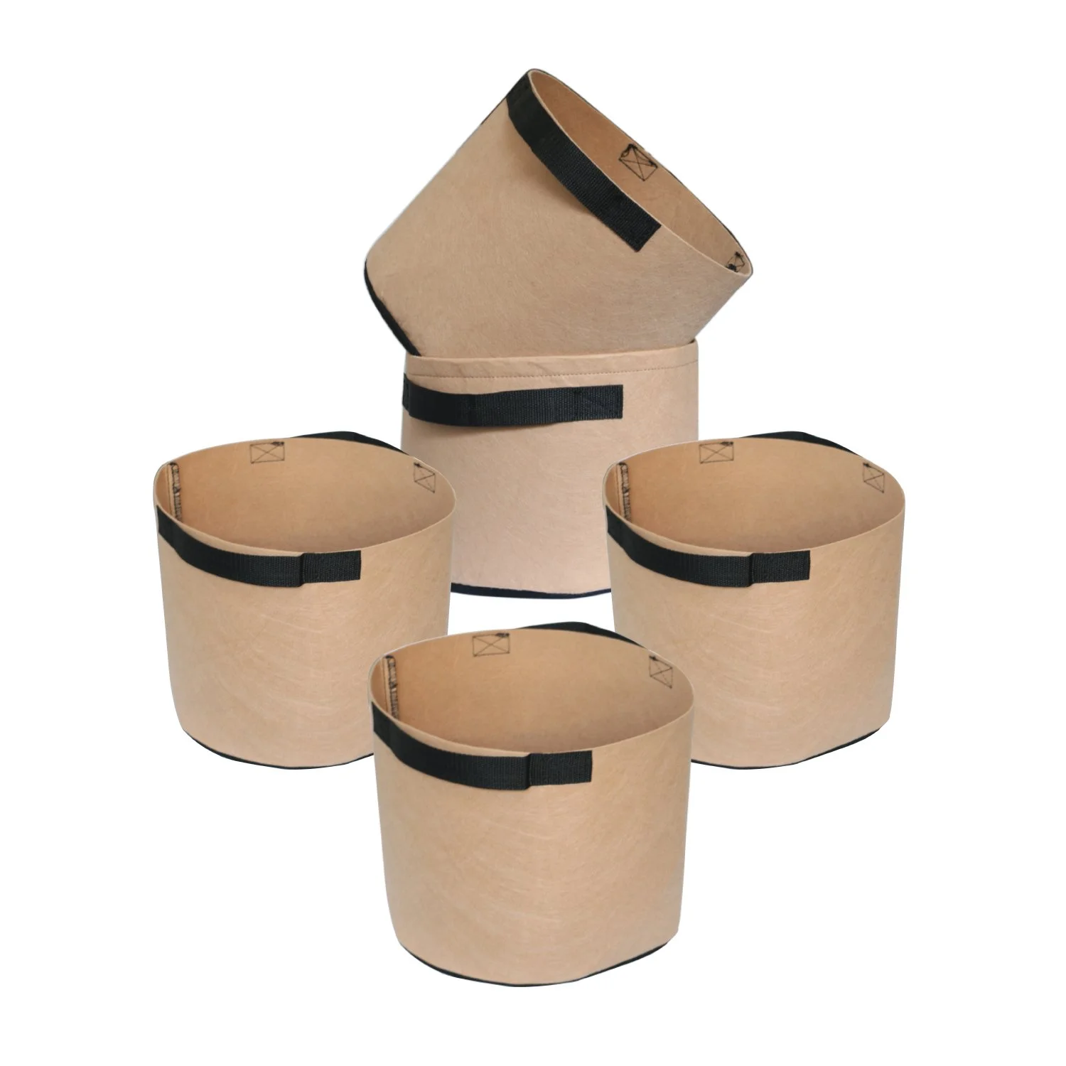 HONGVILLE 5-Pack Grow Bags/Aeration Fabric Pots w/Handles Tan Color
