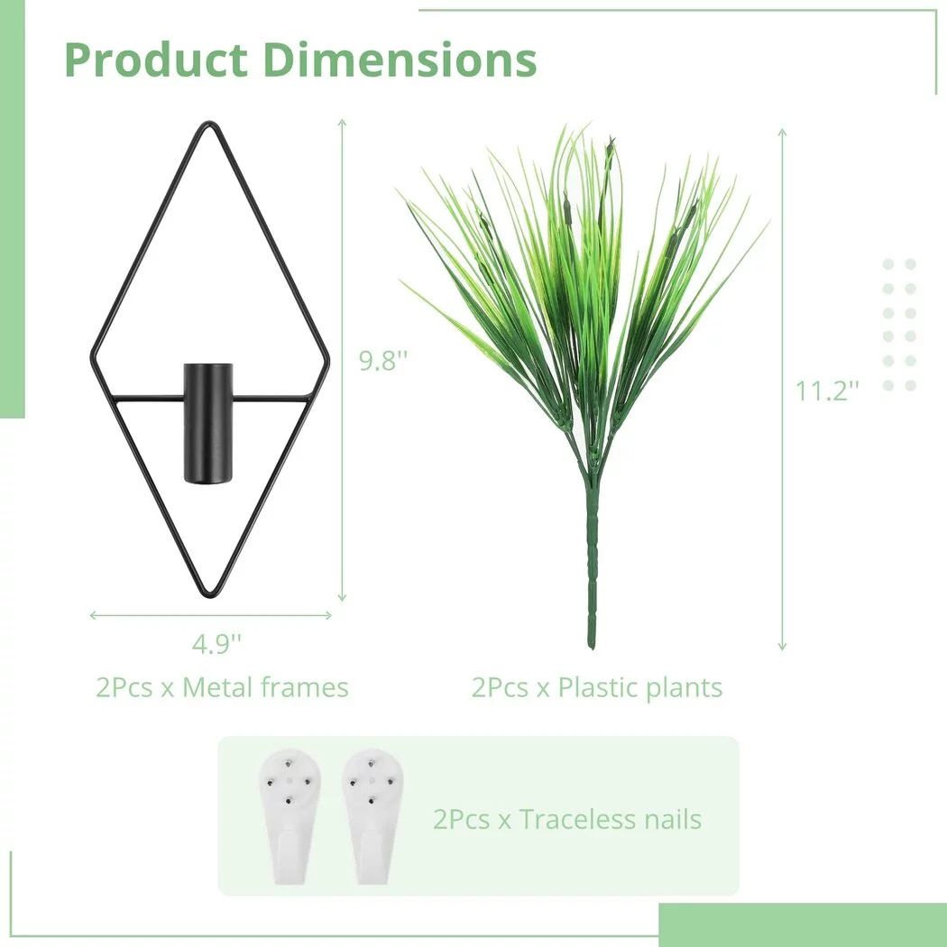 2 PCS Hanging Planters with Artificial Aquatic Plants, Diamond Shaped Hanging Planters, Metal Hanging Plant Holders, Modern Geometric Wall Decor for Home Living Room Office