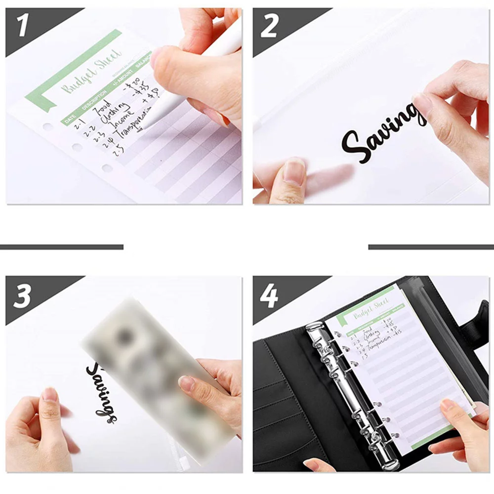 Giugt A6 Notebook Binder Budget Planner Organizer Cover Pockets Cash Wallet PU Leather