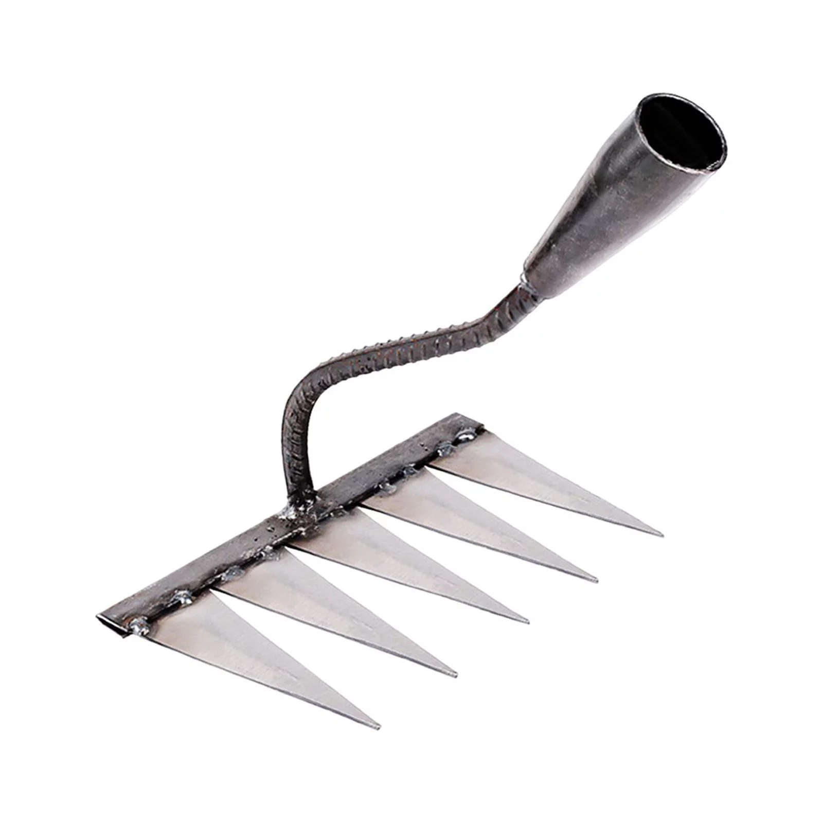 Garden Rake Sharp Tines Rake Durable Rust Resistant Weeding Removal Rake Loosening Soil Rake for Planting Gardening Farm Backyard Mulching with 5 Tines