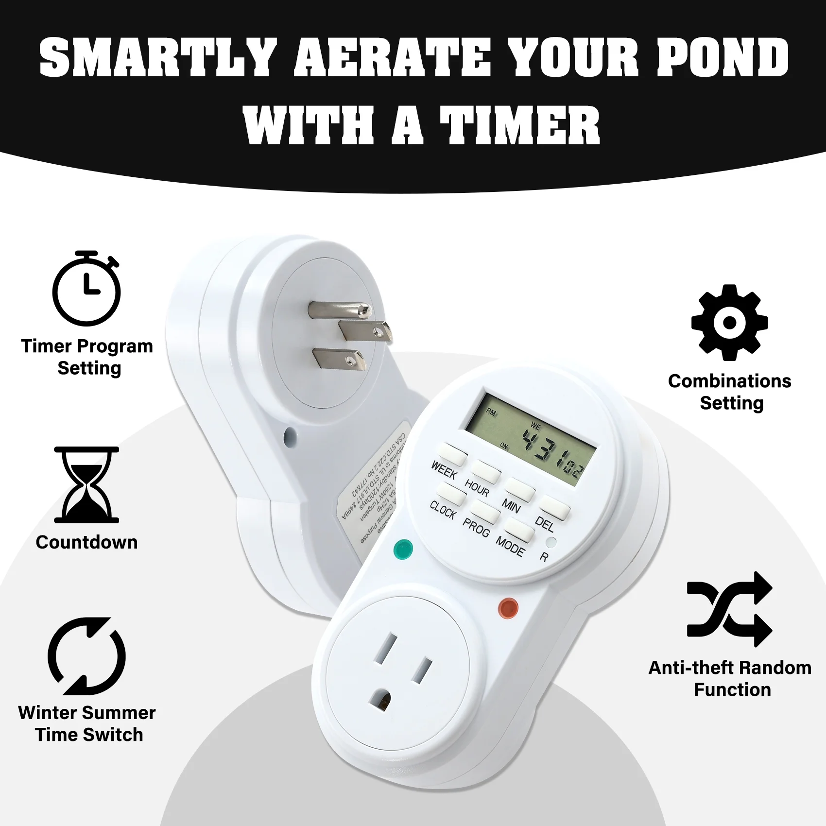 TCFUNDY 750W Pond Aerator, 1HP Lake Aeration System with 2 Diffusers, Efficient Air Pump Compressor for Water Oxygen Circulation, 4.6CFM for up to 3 Acre, 33ft Depth