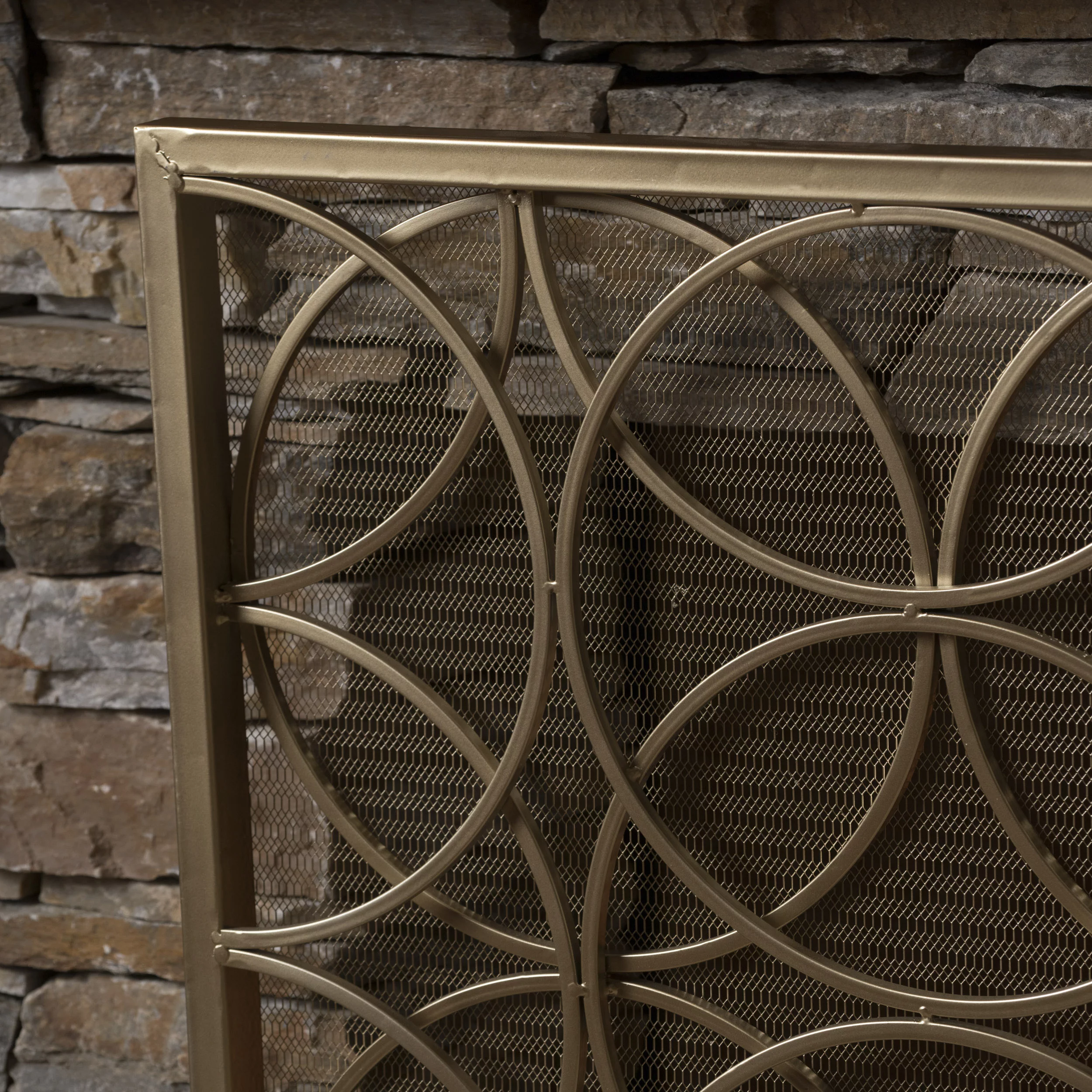 Noble House Emmilou Iron Single Panel Fireplace Screen, Gold