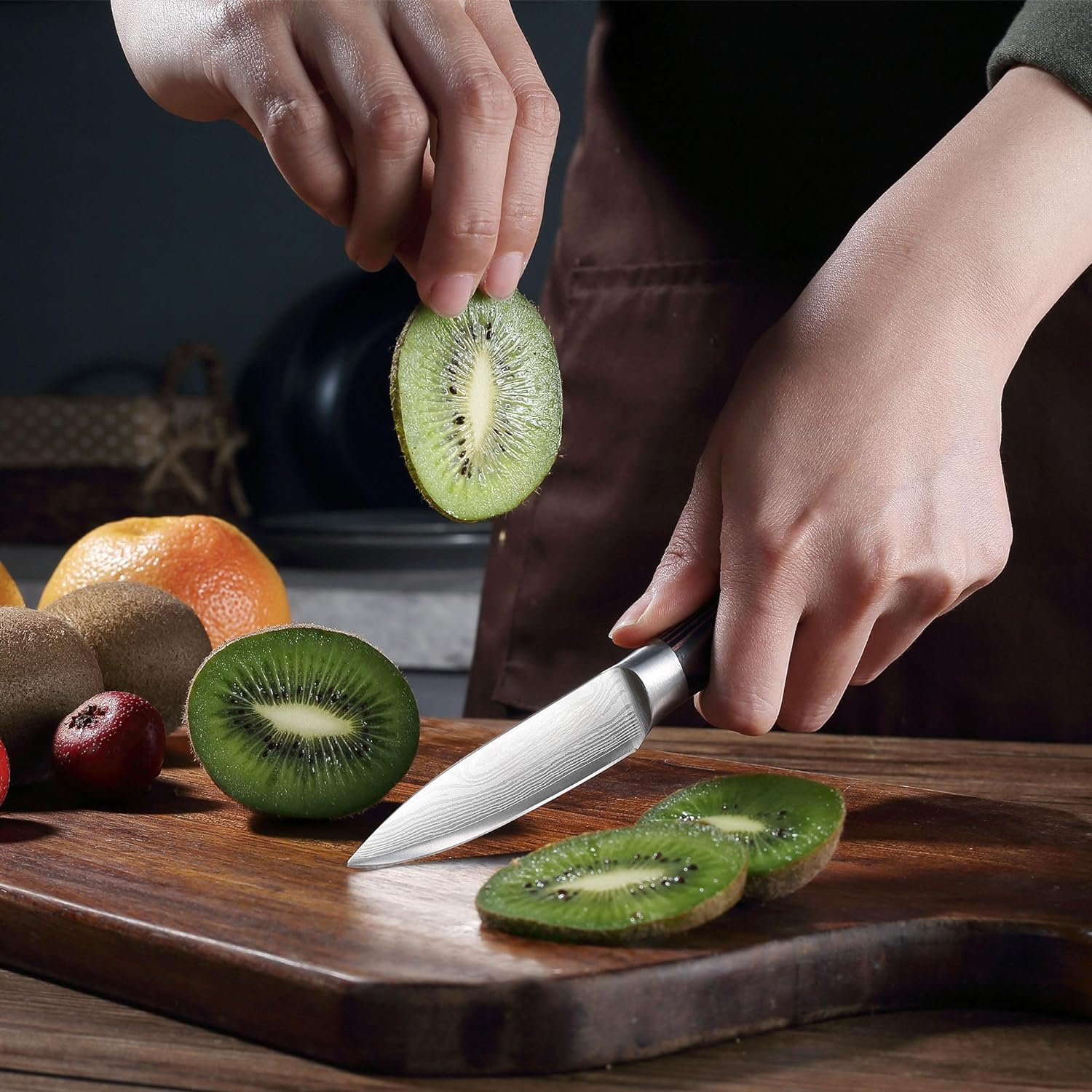 SHIYUAN Paring Knife 3.5 Inch, Small Kitchen Knife, High Carbon Stainless Steel Fruit Knife, Ultra Sharp Knife for Cutting and Peeling, Ergonomic Pakkawood Handle