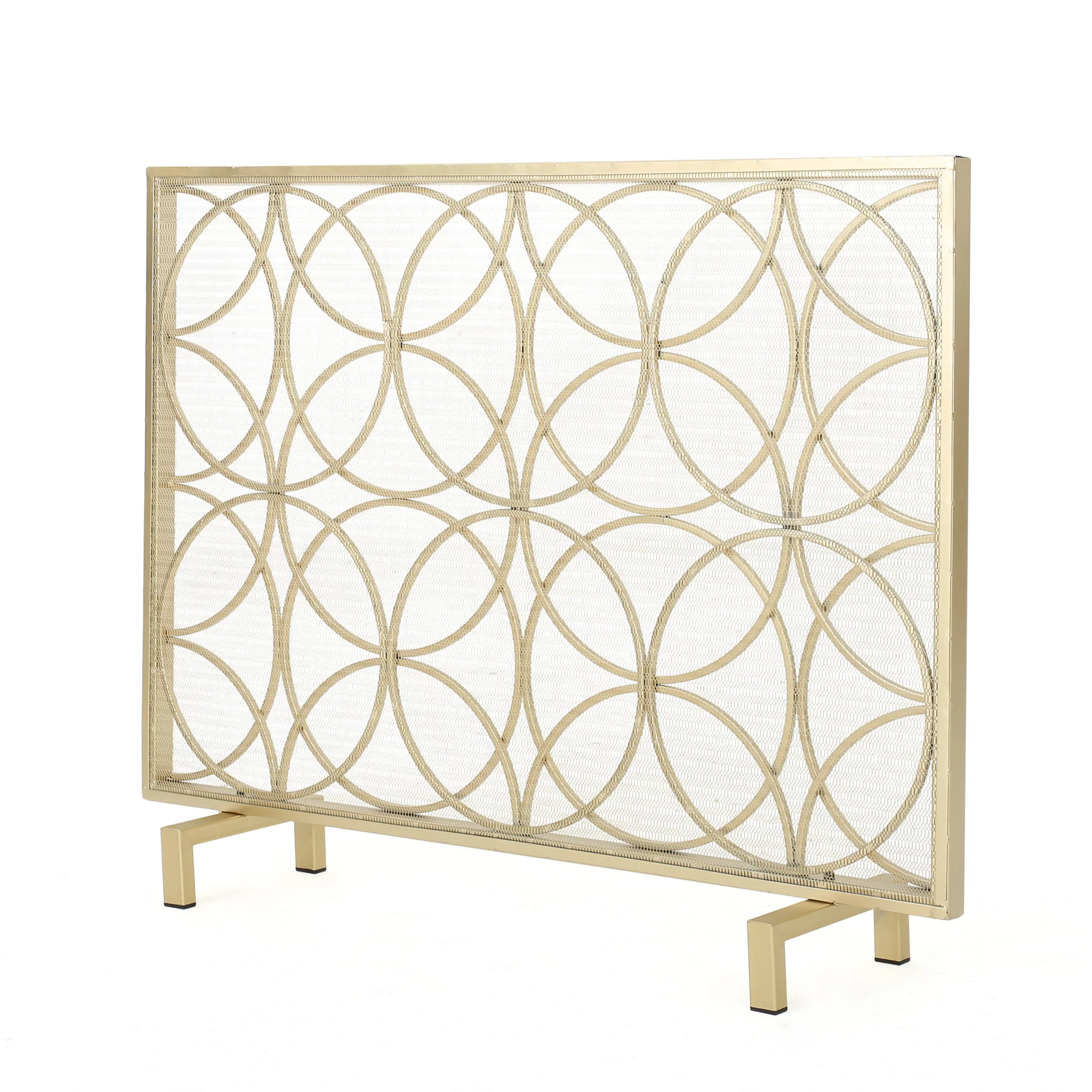 Noble House Emmilou Iron Single Panel Fireplace Screen, Gold